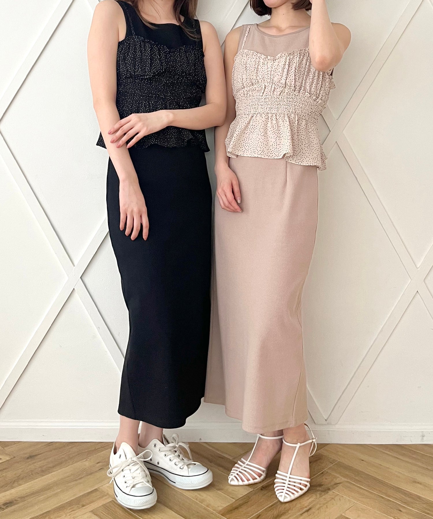 圓點緊身胸衣羅紋連身裙