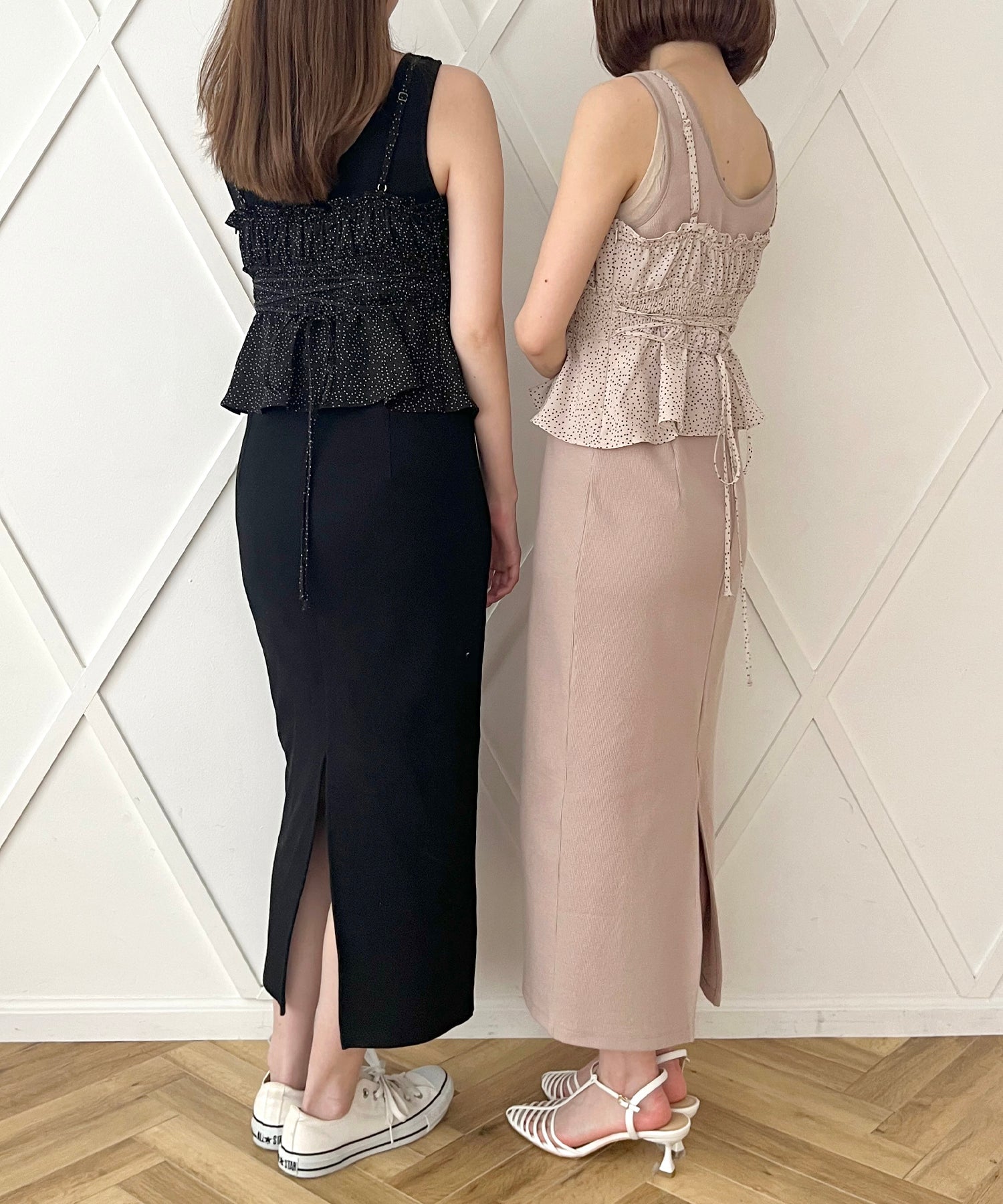 圓點緊身胸衣羅紋連身裙