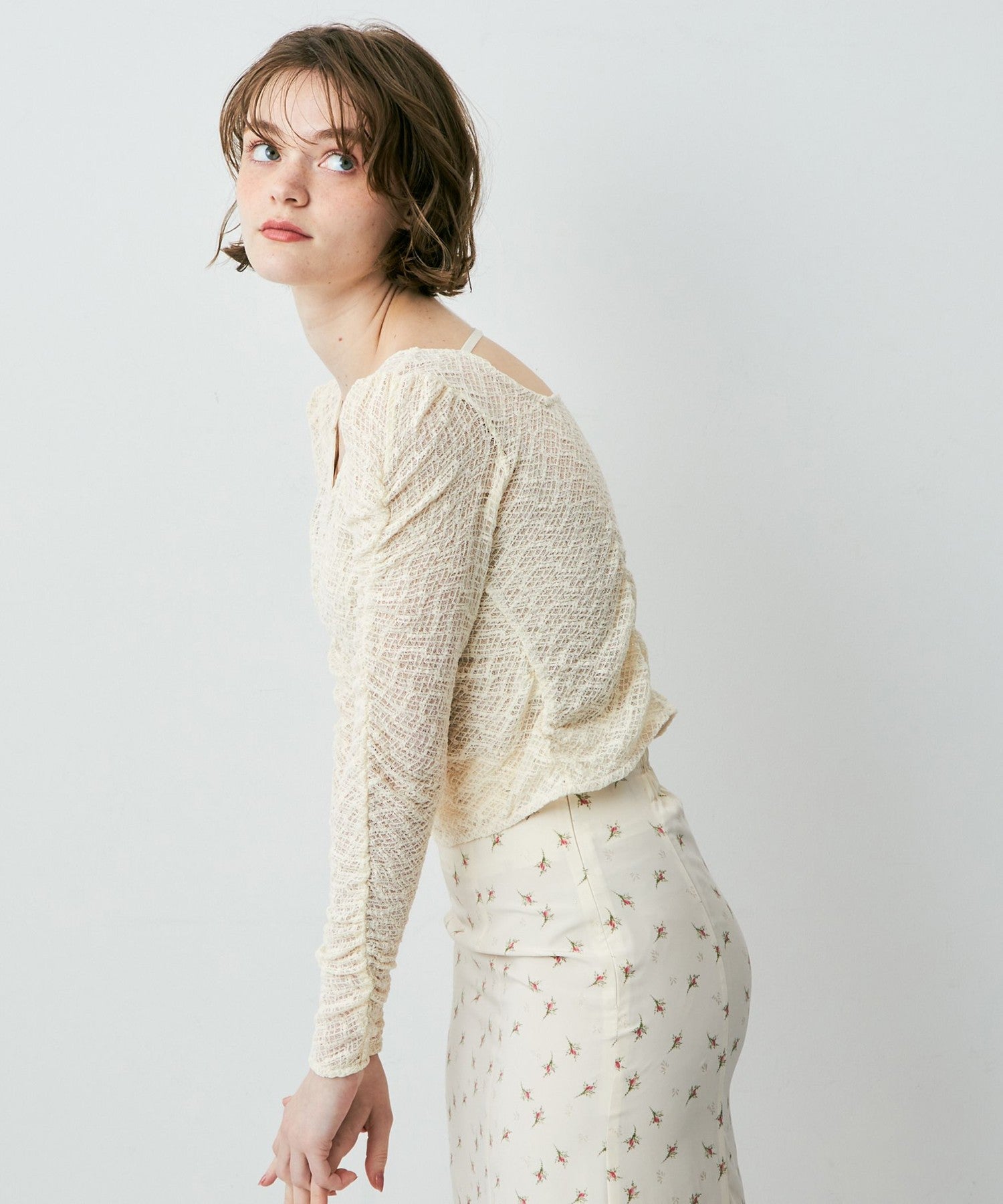 Shirring lace top