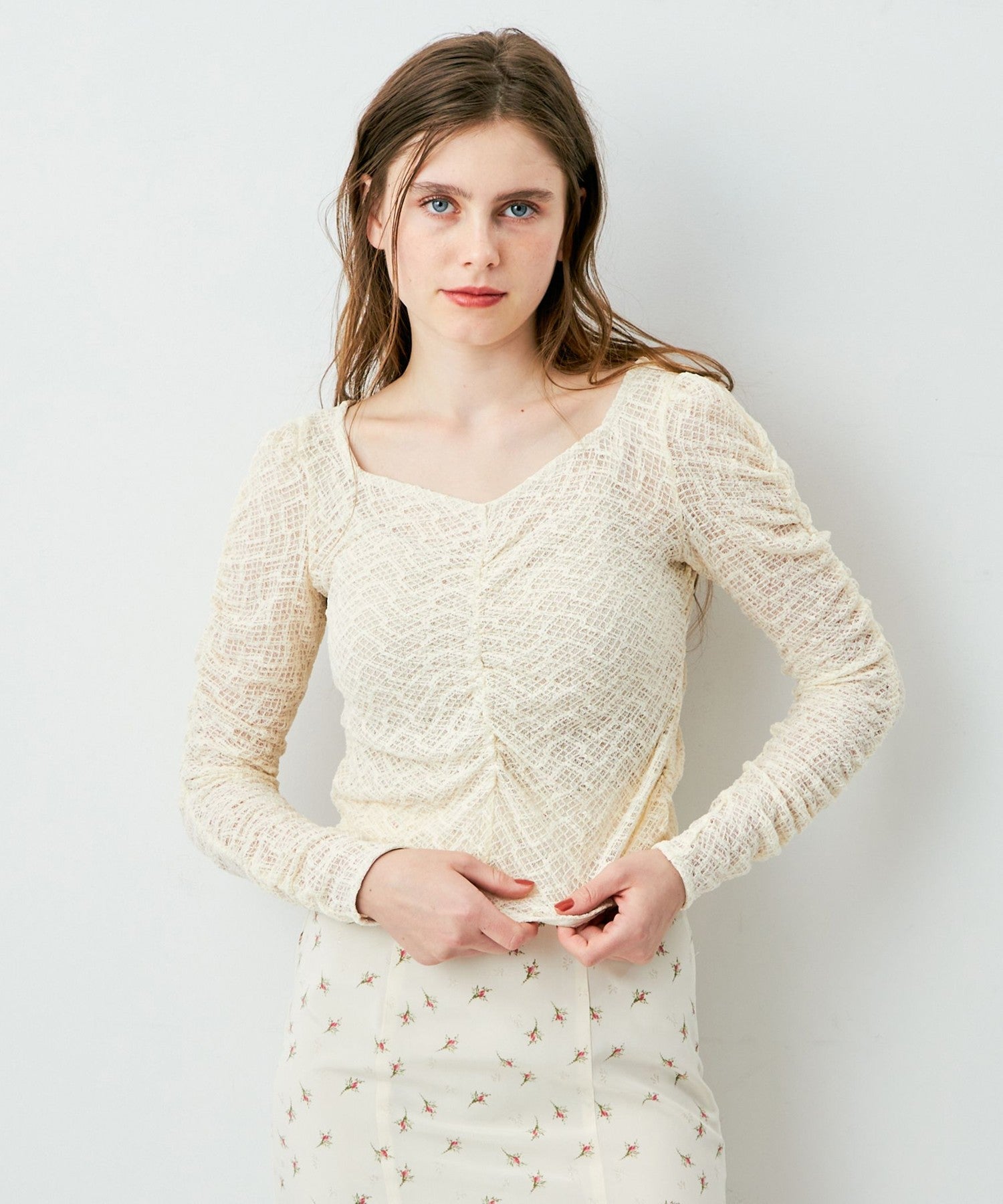 Shirring lace top