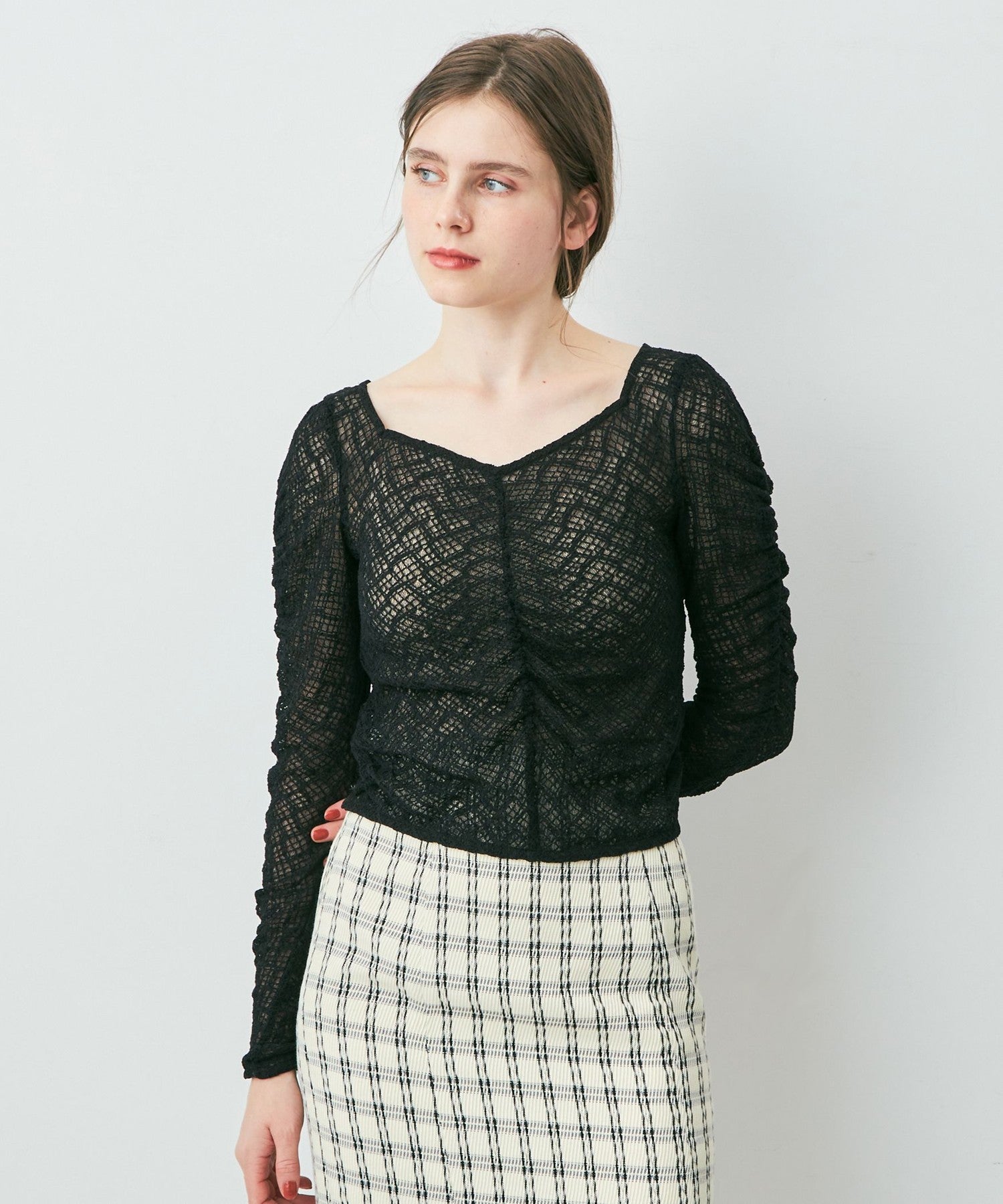 Shirring lace top