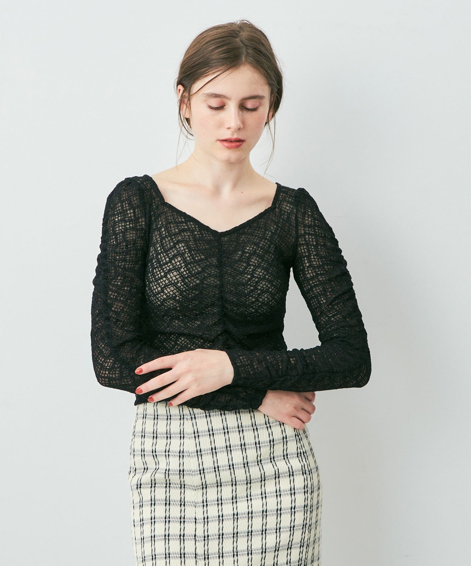 Shirring lace top