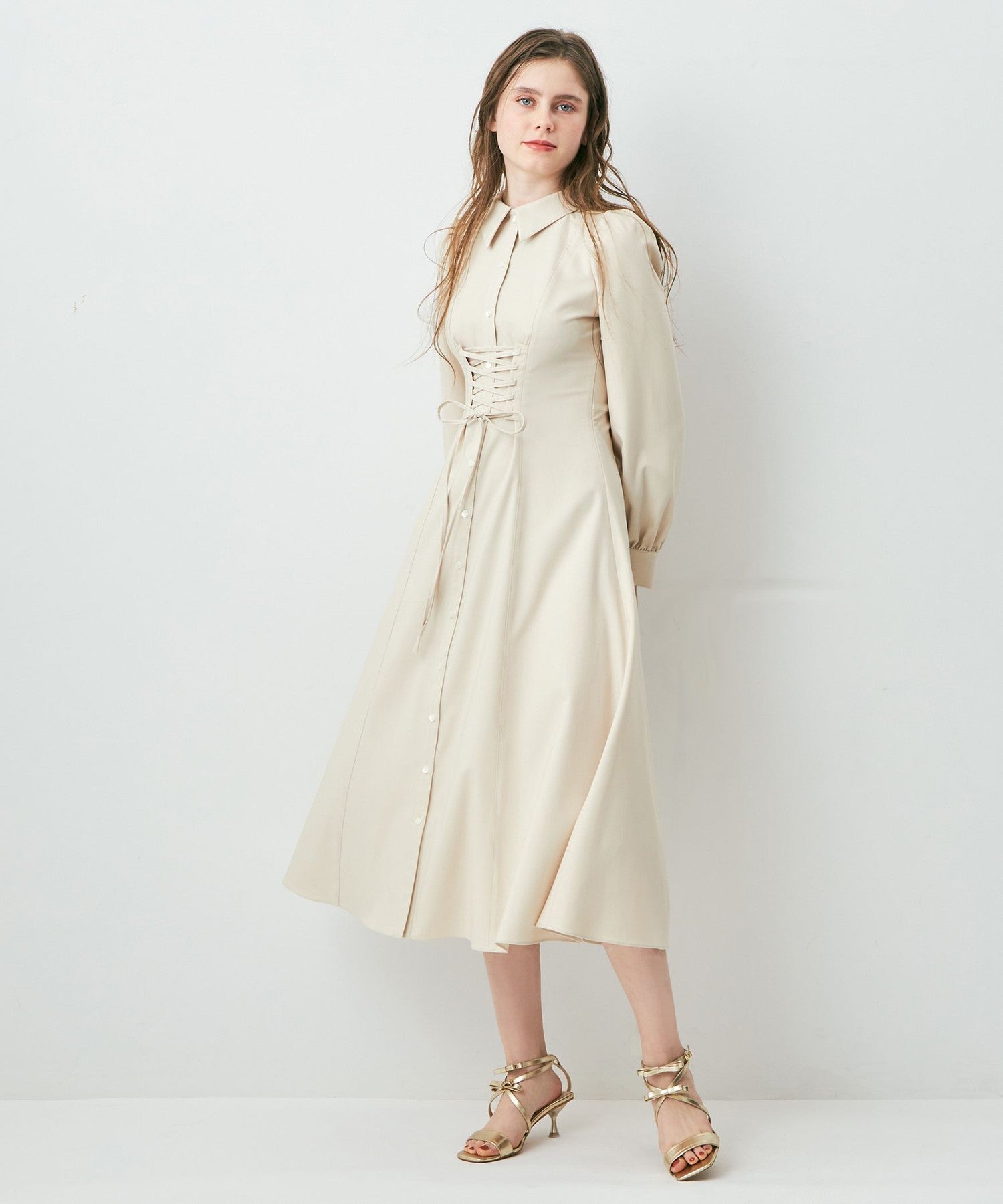 繫帶喇叭連身裙