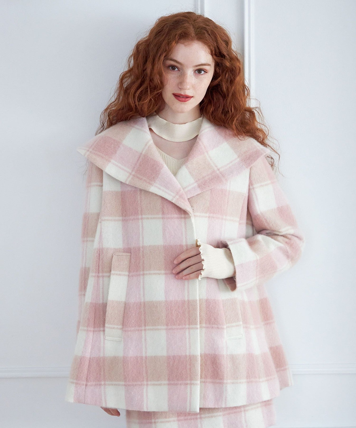 Shaggy check flare coat