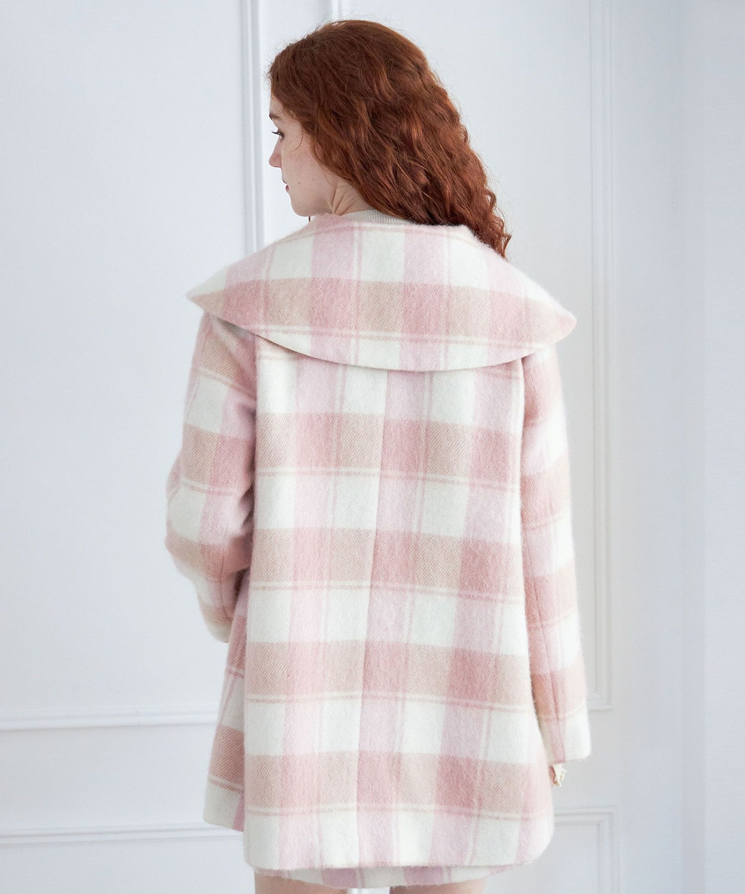 Shaggy check flare coat