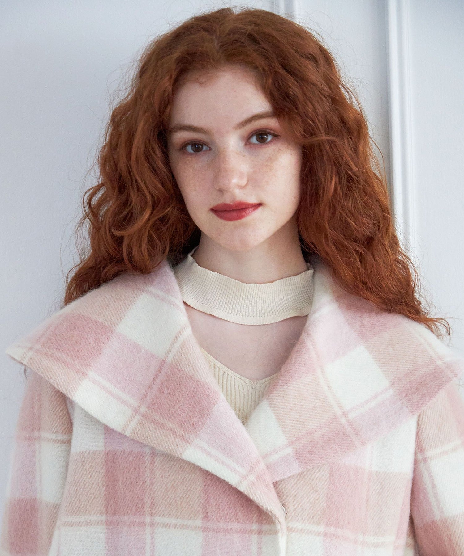 Shaggy check flare coat