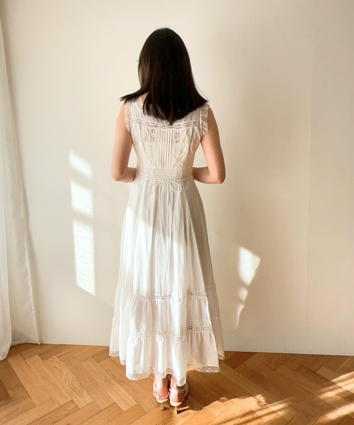 レースミックスフレアワンピース