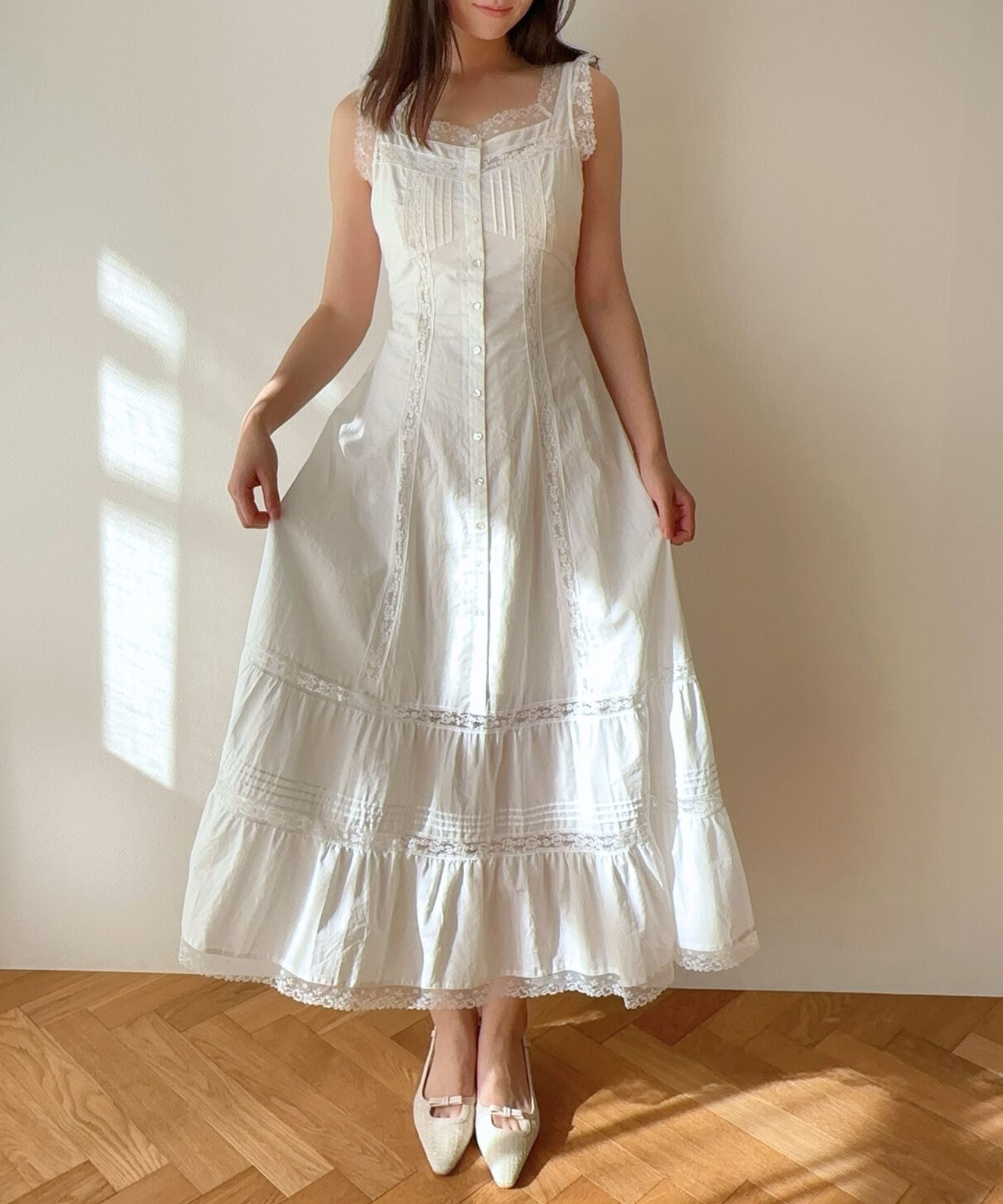 レースミックスフレアワンピース