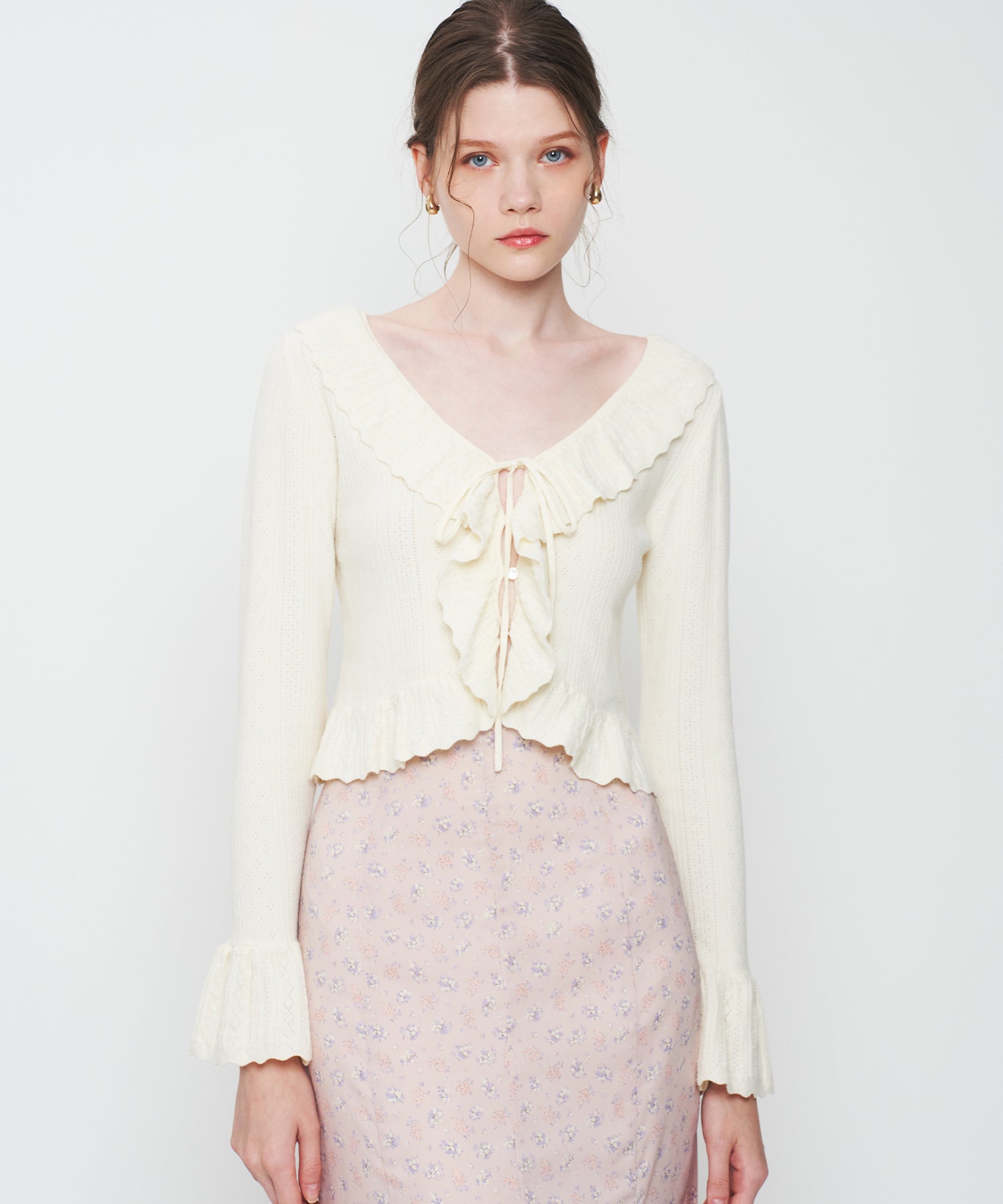 アイレットフリルニットカーディガン