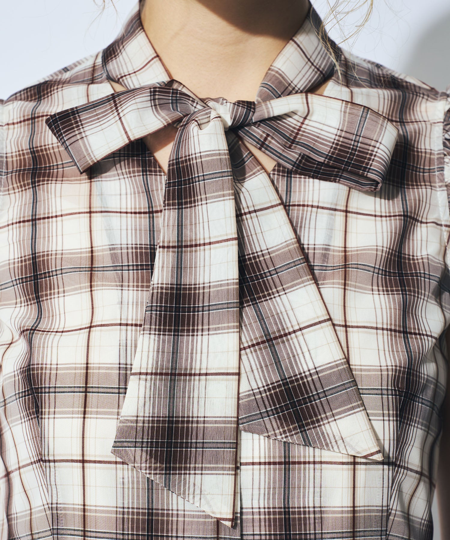 【予約】シアーチェックボウタイブラウス