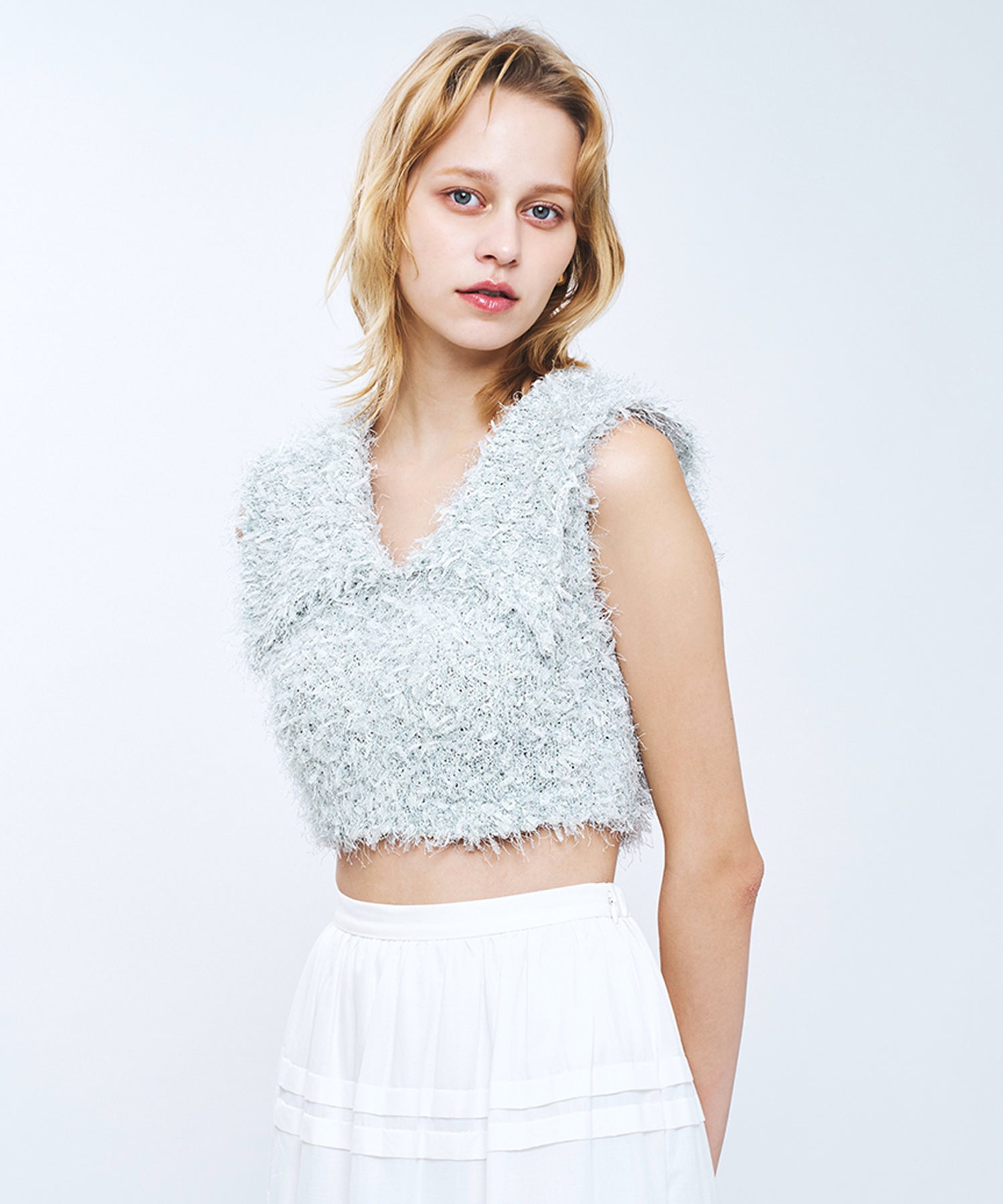 【予約】リボンシャギーカラーニット