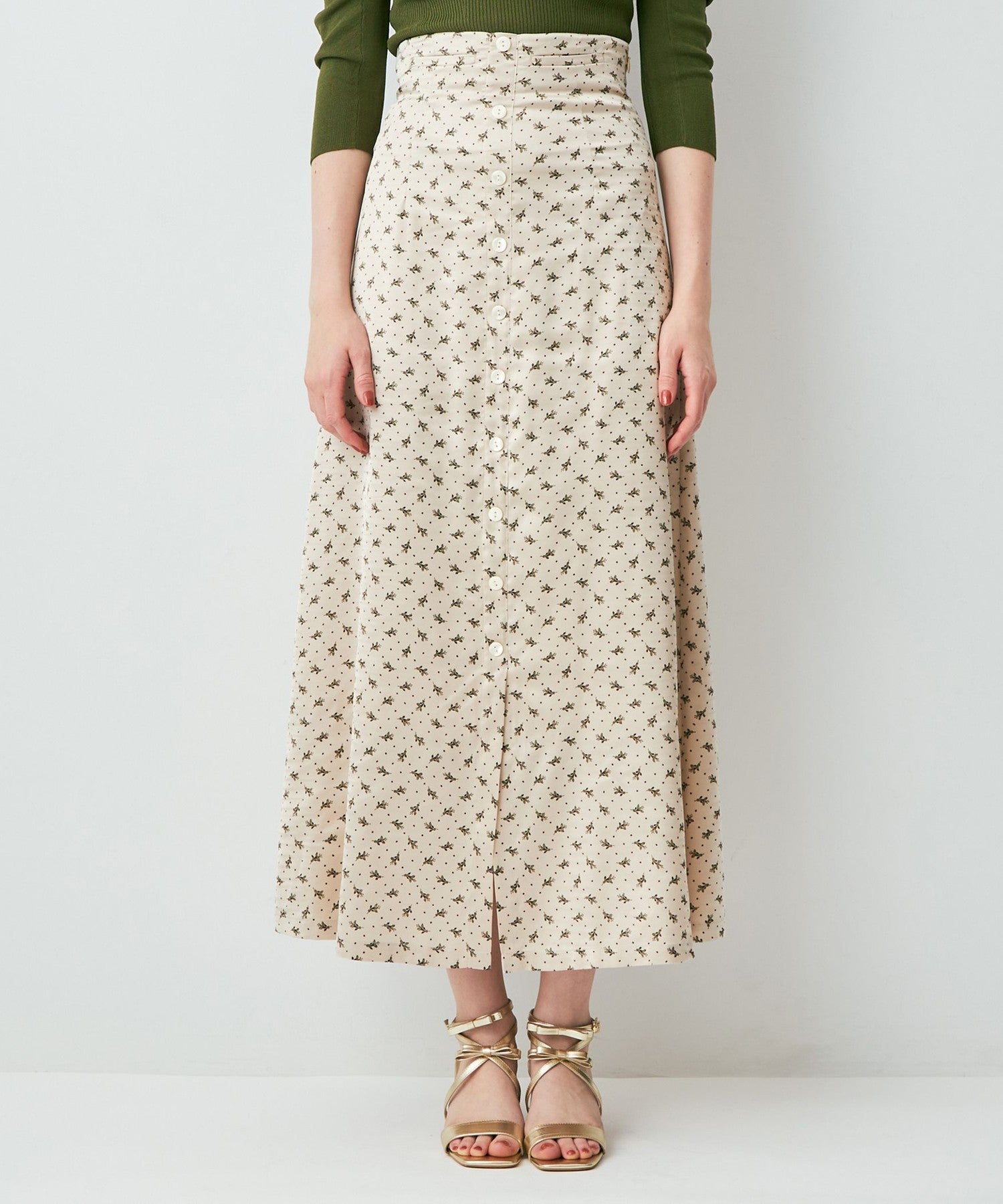 Petite Fleur Button-down Flared Skirt