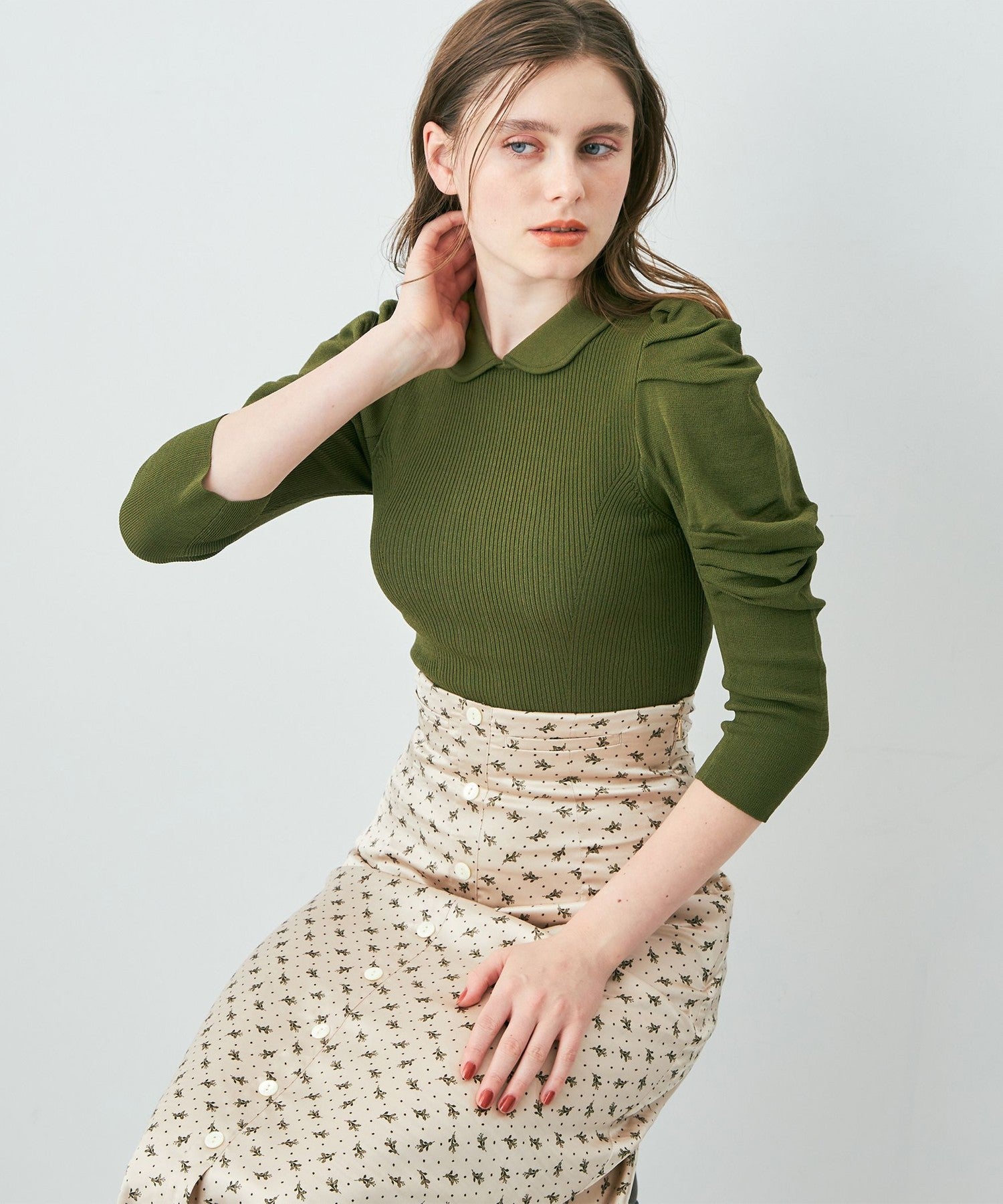 Petite Fleur Button-down Flared Skirt