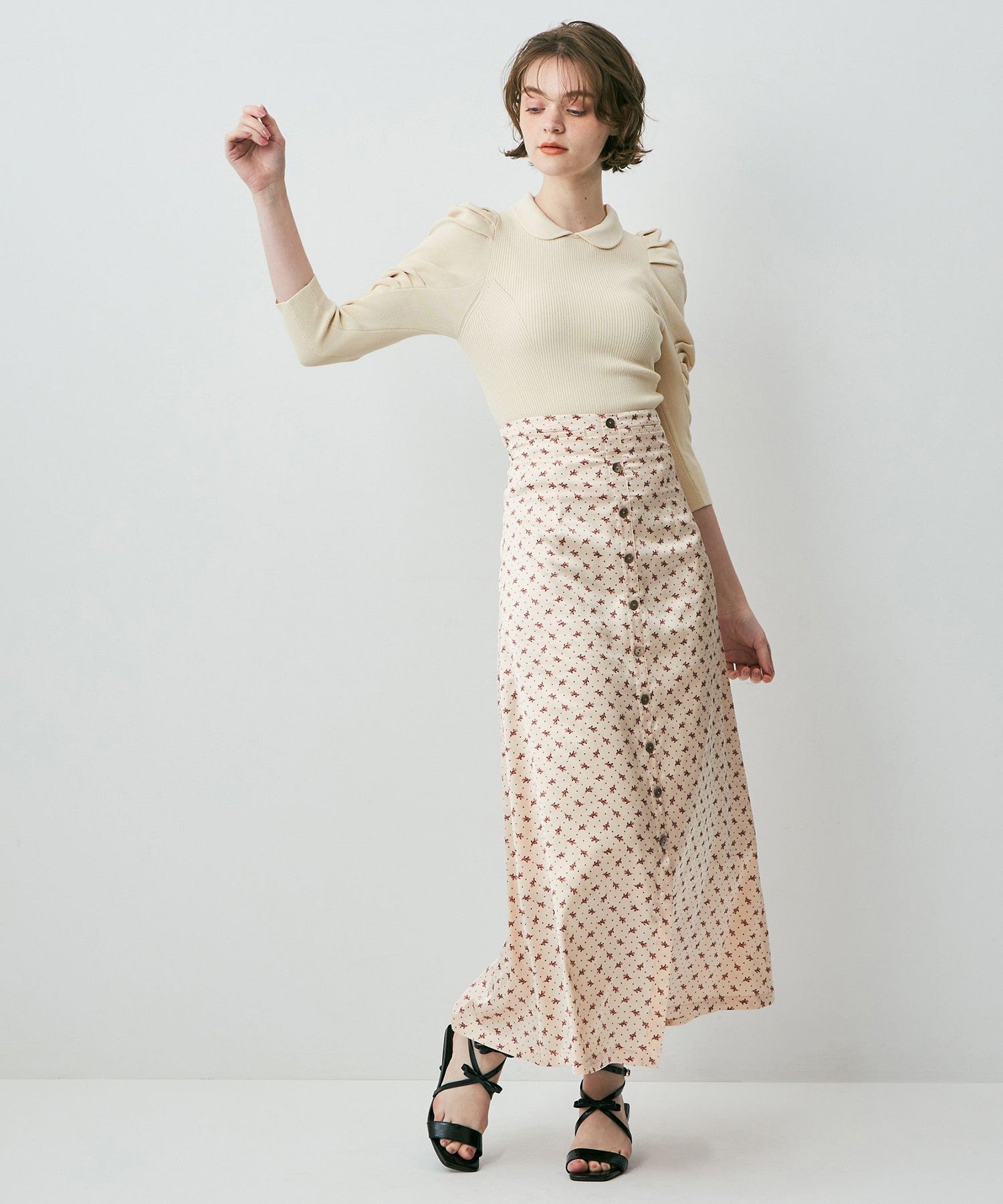 Petite Fleur Button-down Flared Skirt