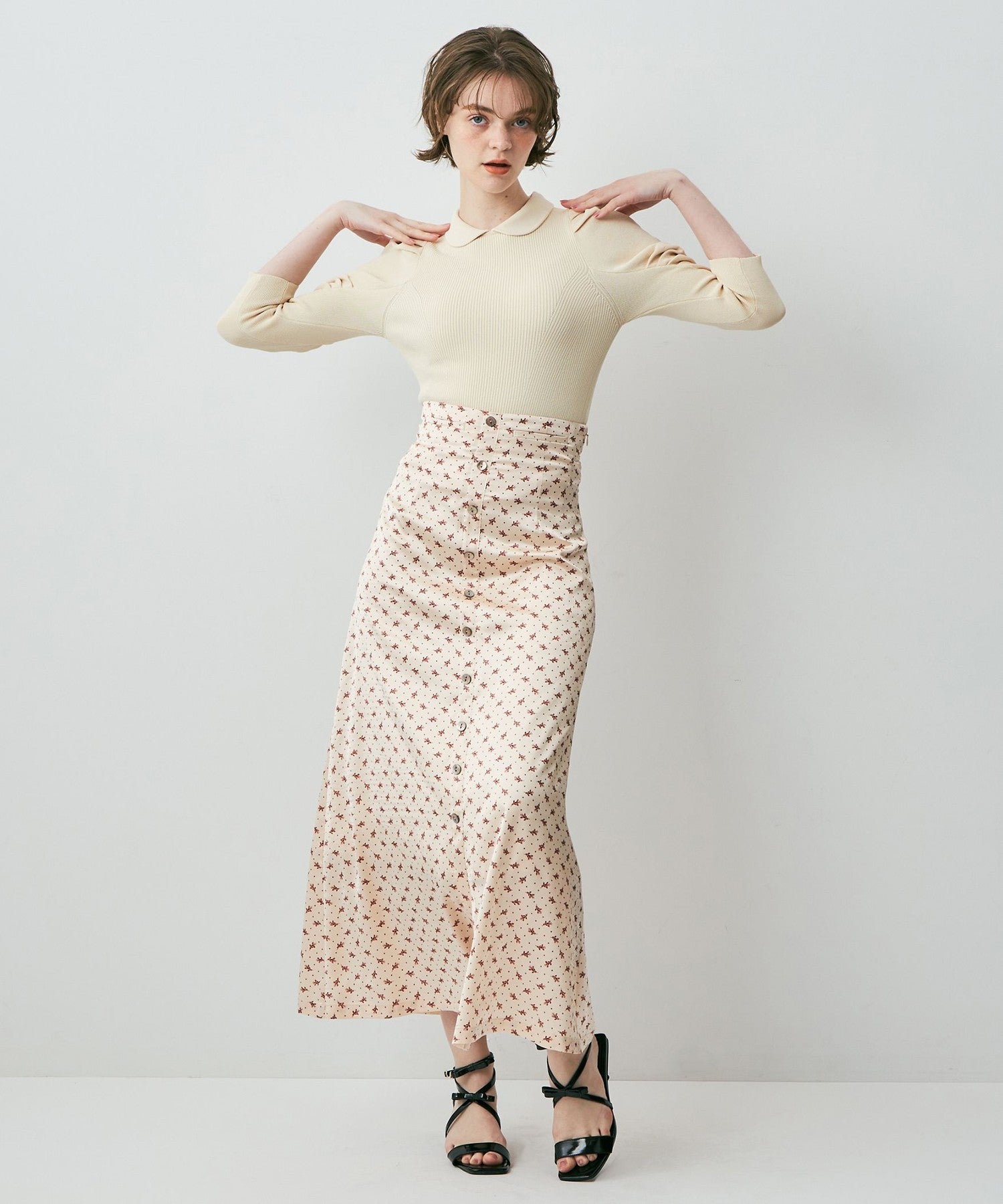 Petite Fleur Button-down Flared Skirt