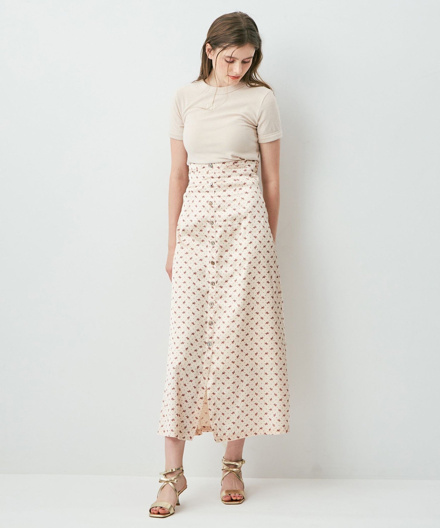 Petite Fleur Button-down Flared Skirt