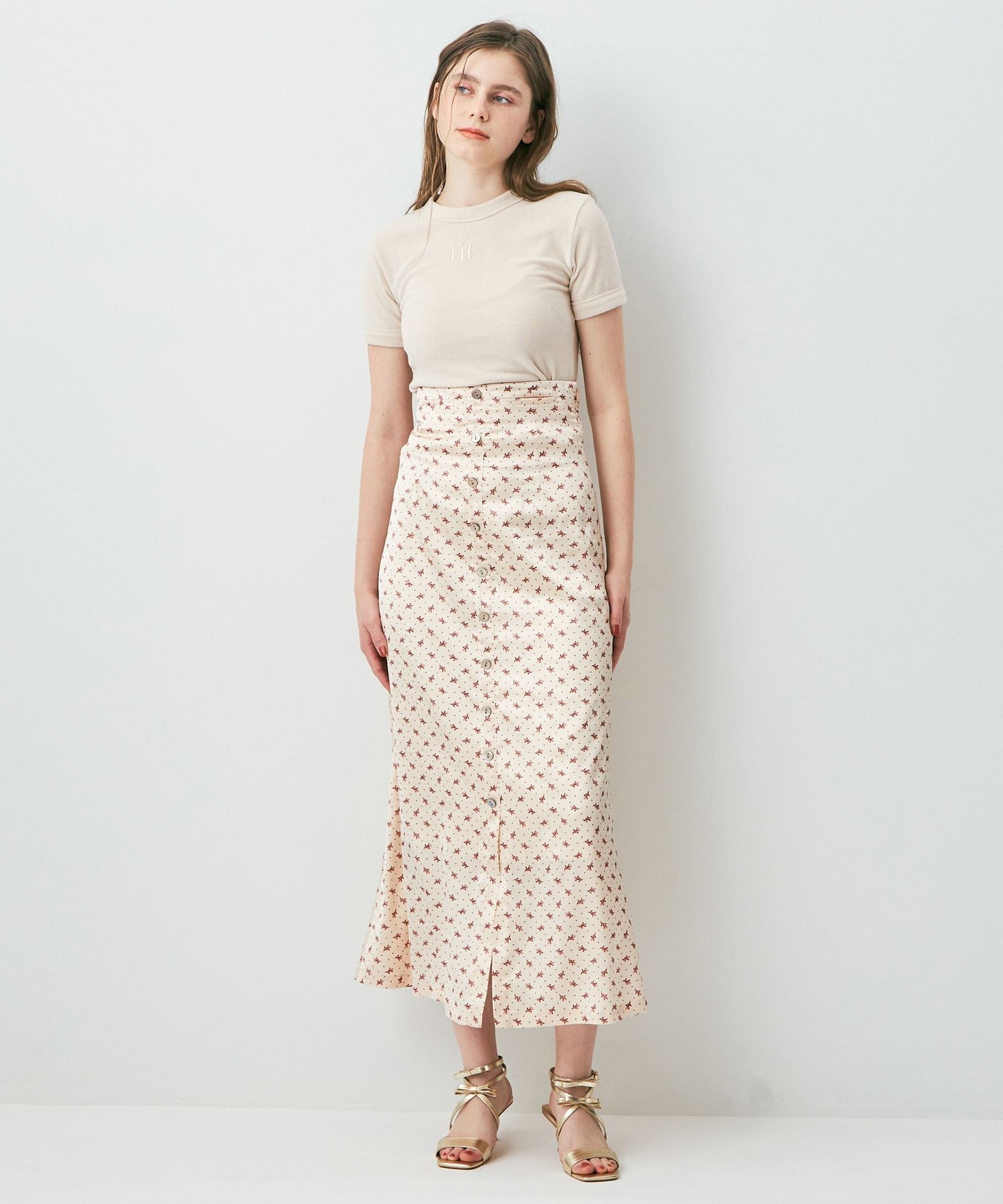 Petite Fleur Button-down Flared Skirt