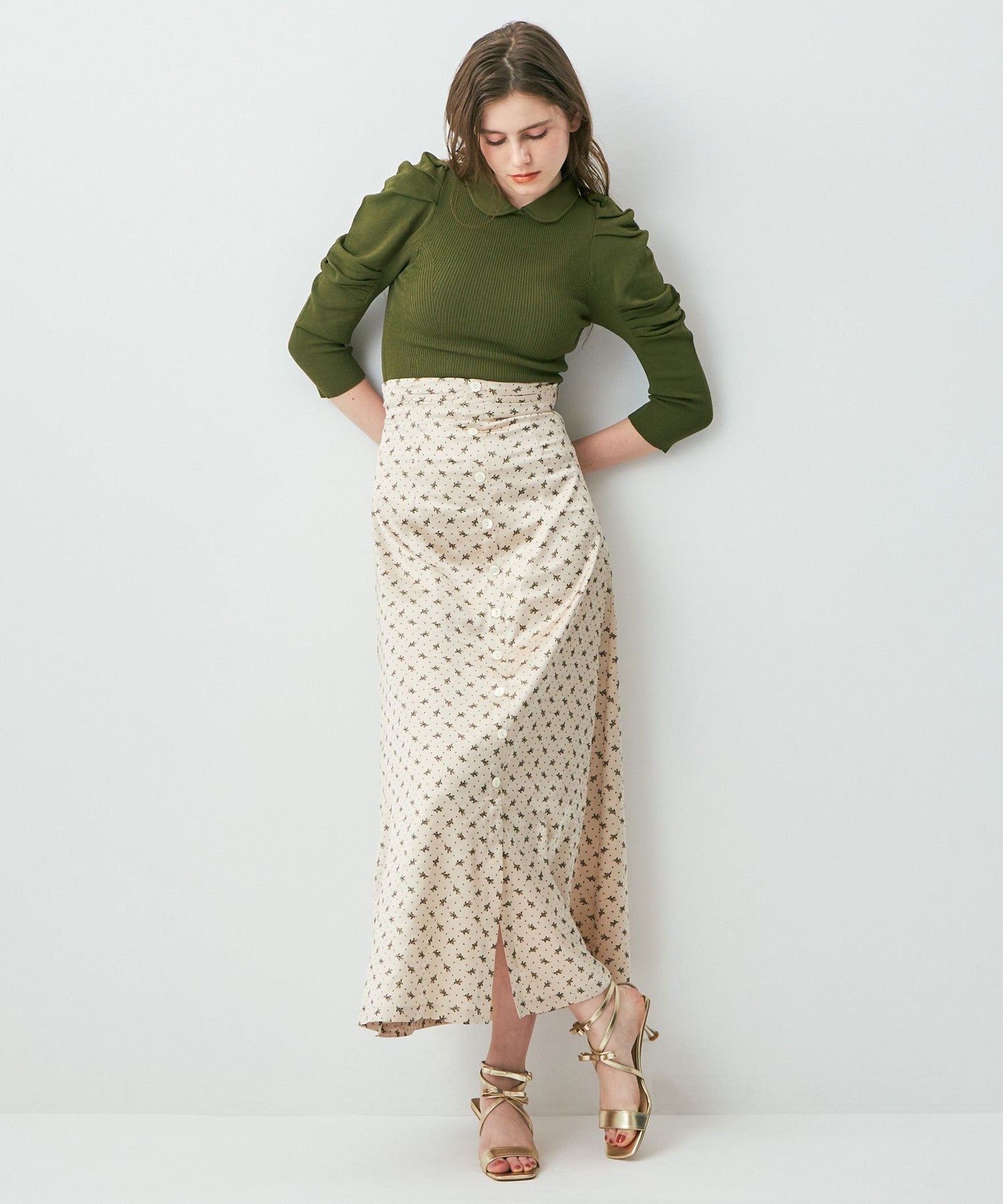 Petite Fleur Button-down Flared Skirt