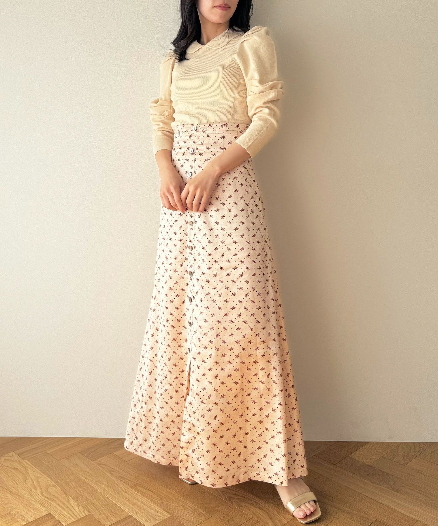 Petite Fleur Button-down Flared Skirt