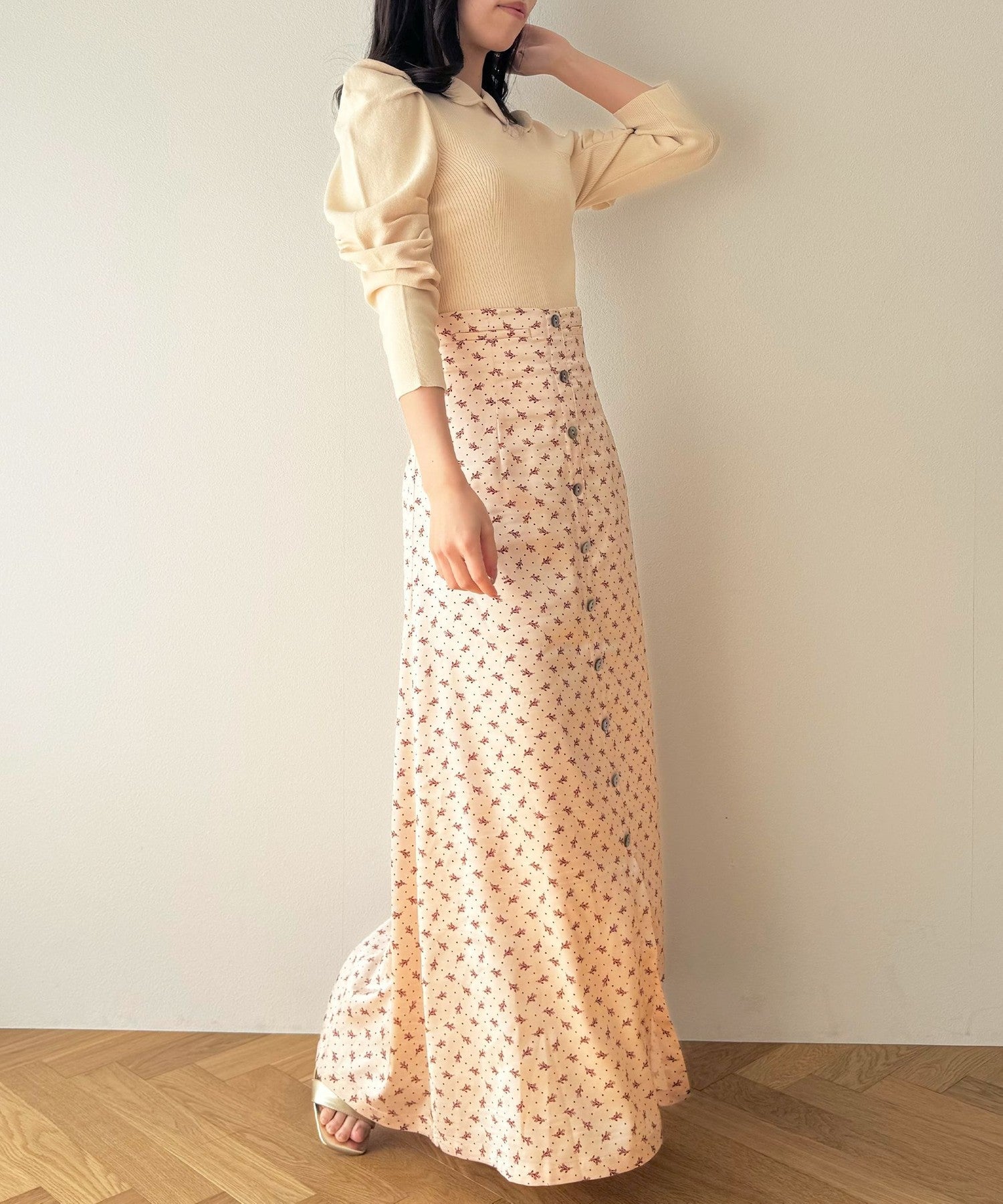 Petite Fleur Button-down Flared Skirt