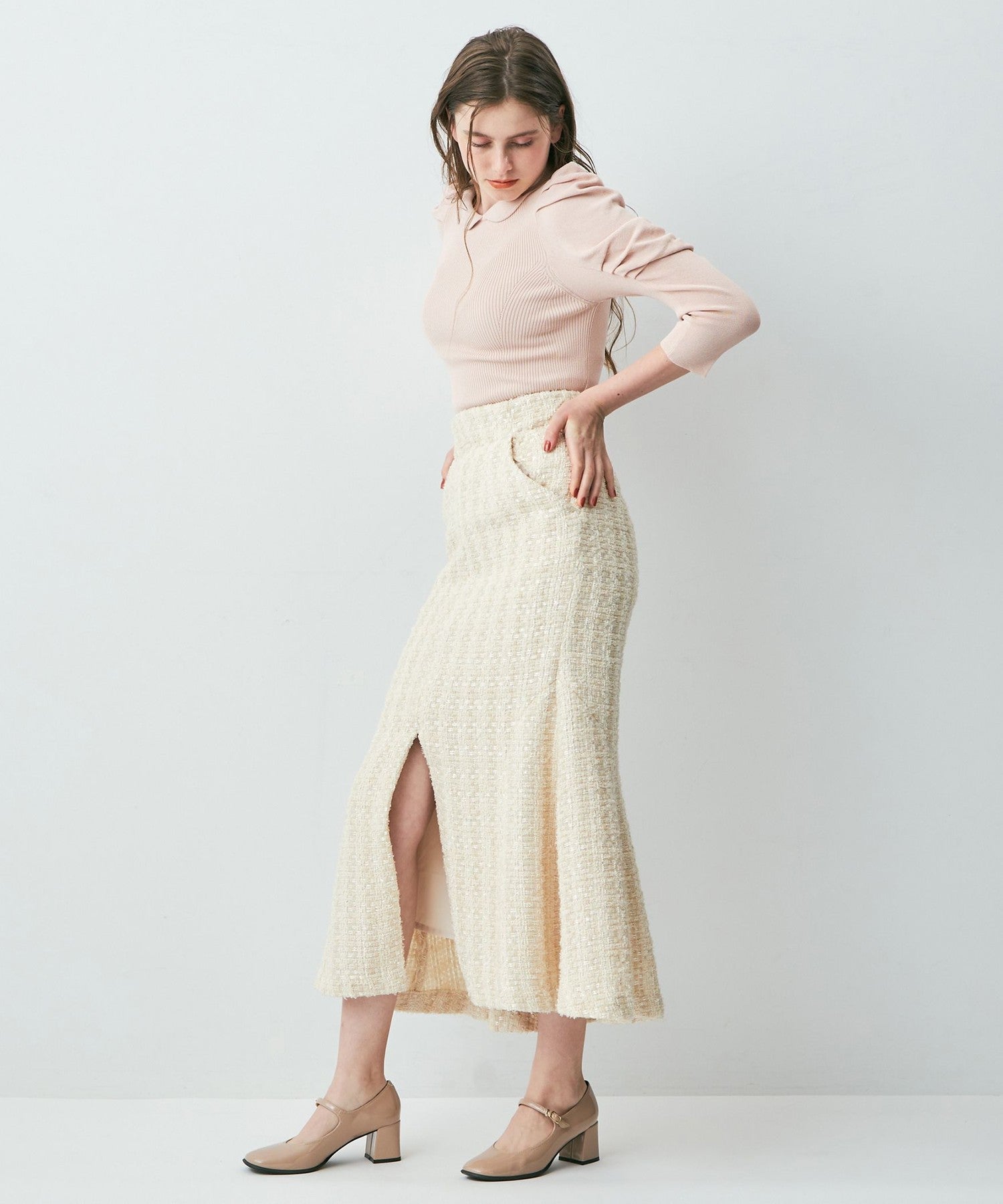 毛圈花呢美人魚半身裙