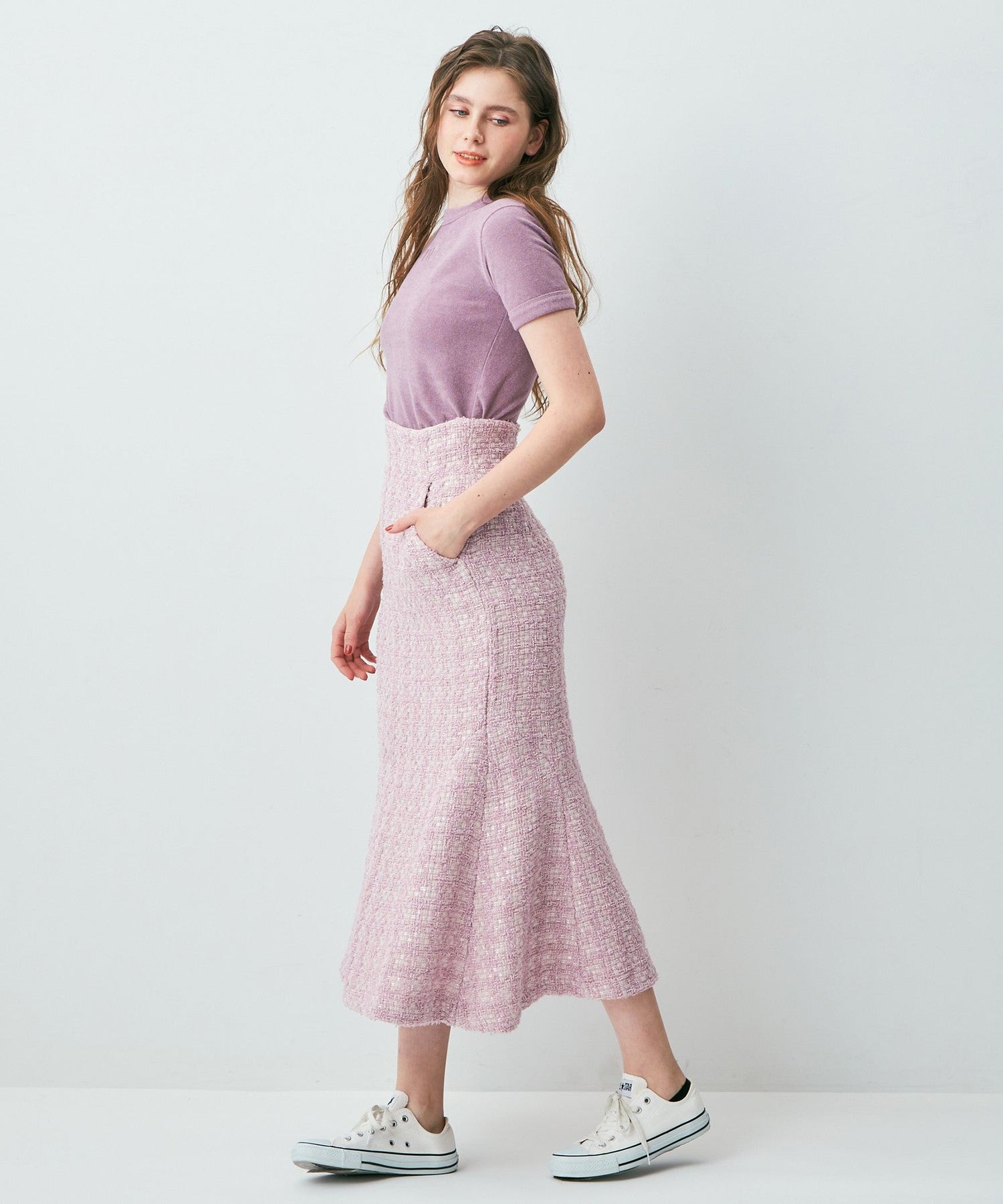 毛圈花呢美人魚半身裙