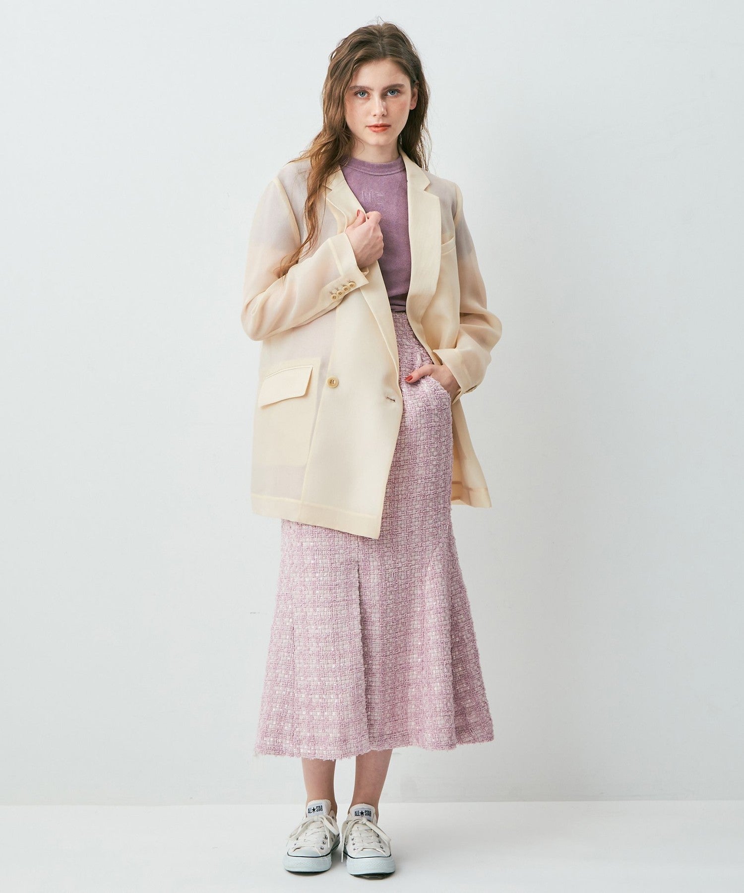 毛圈花呢美人魚半身裙