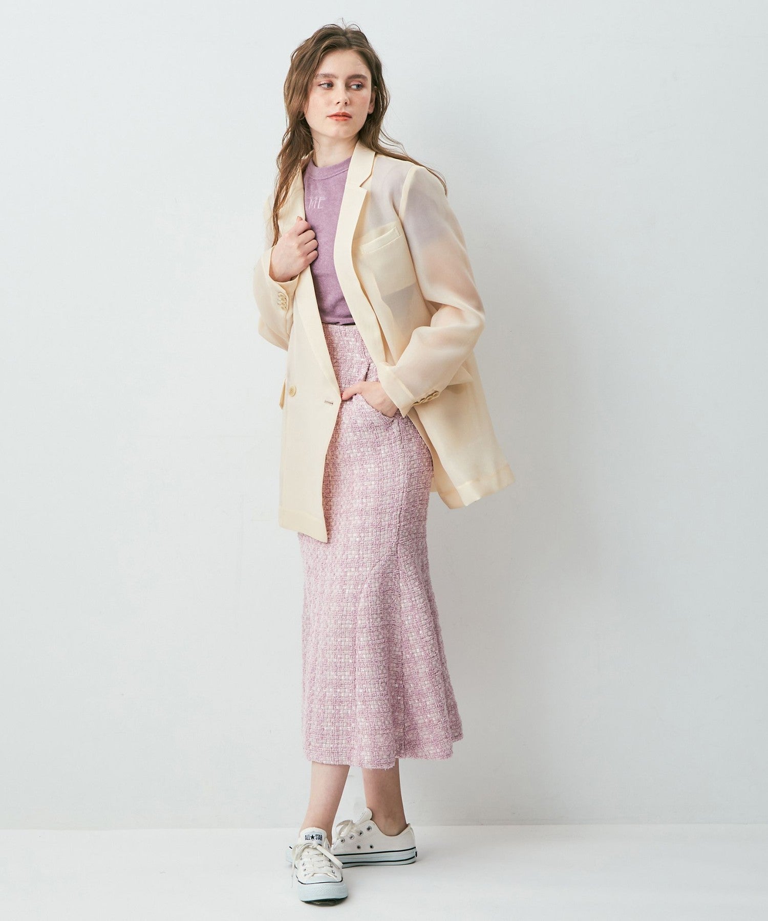 毛圈花呢美人魚半身裙