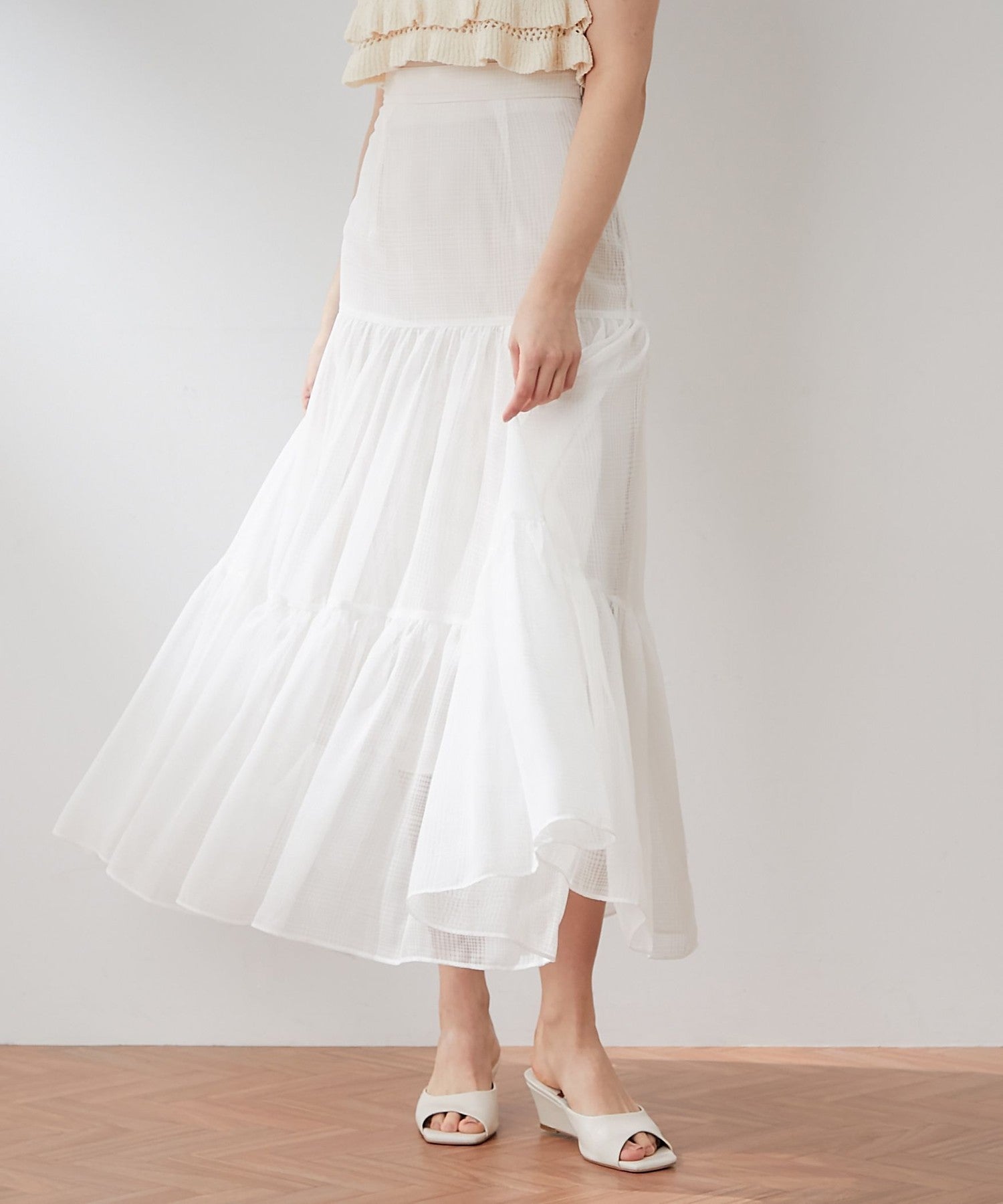 Sheer Check Tiered Skirt