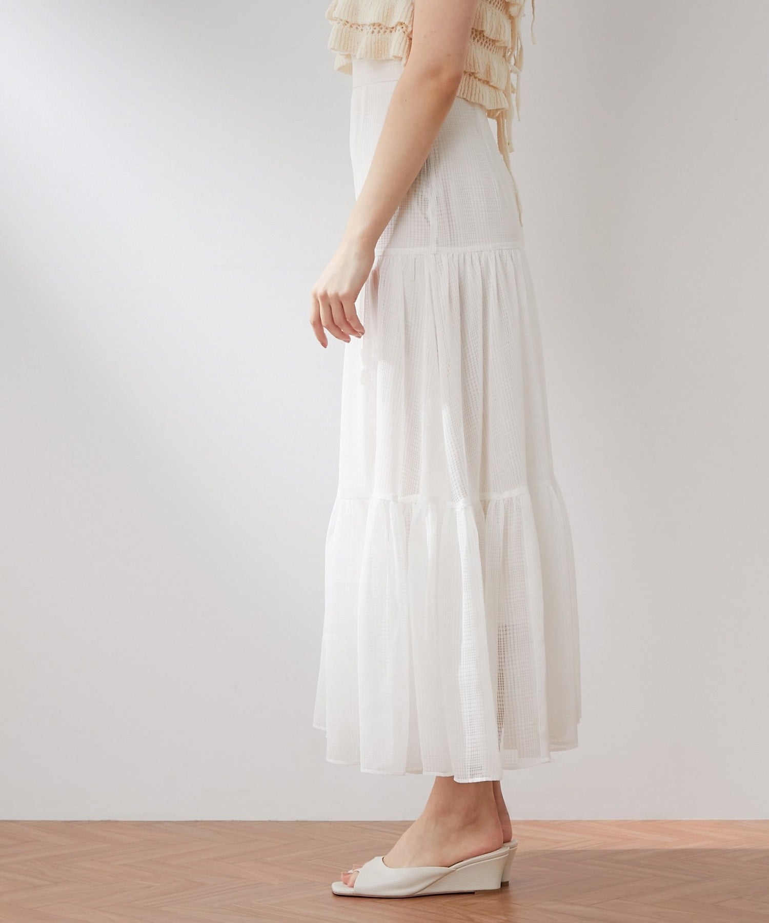 Sheer Check Tiered Skirt