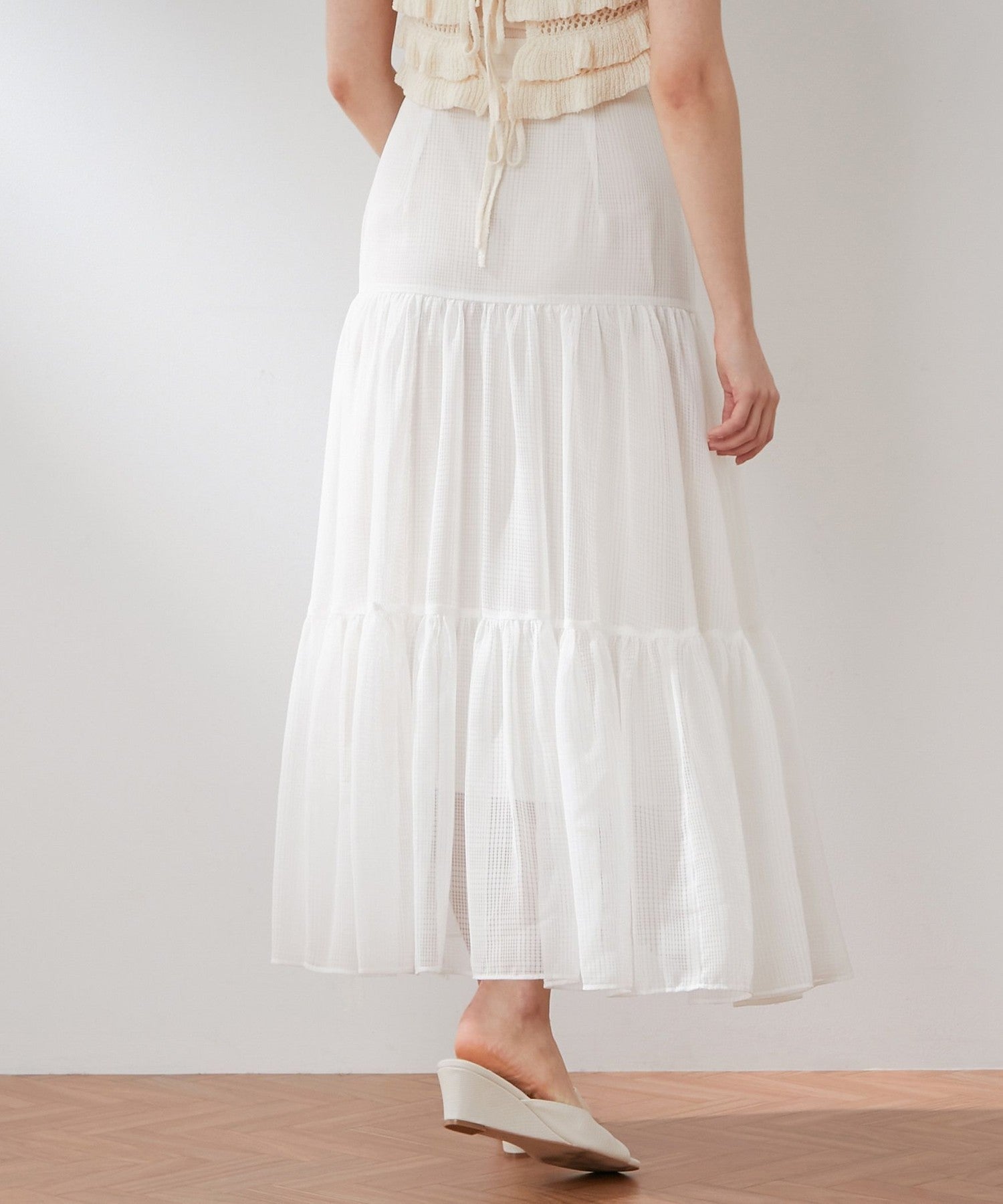 Sheer Check Tiered Skirt