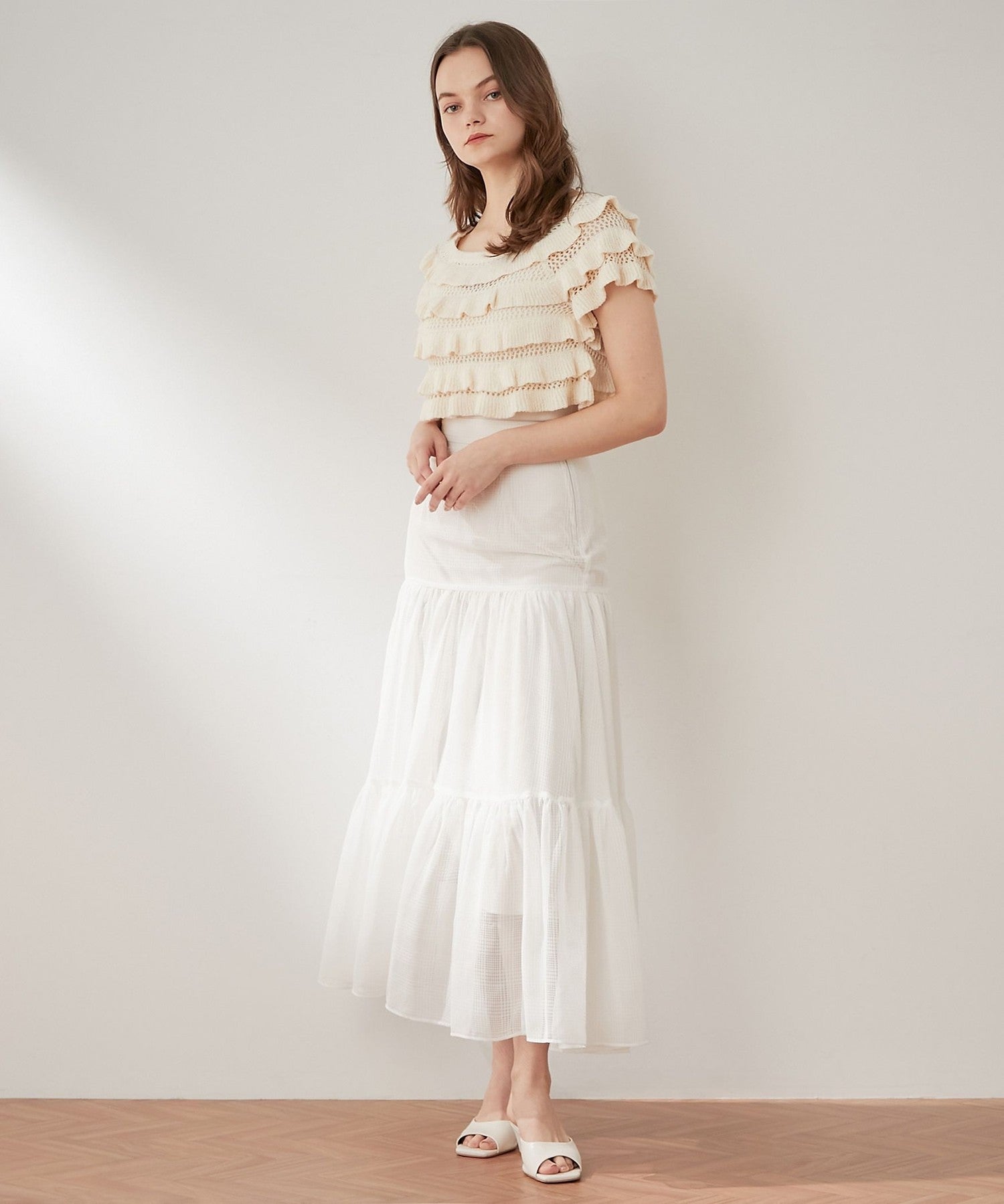 Sheer Check Tiered Skirt