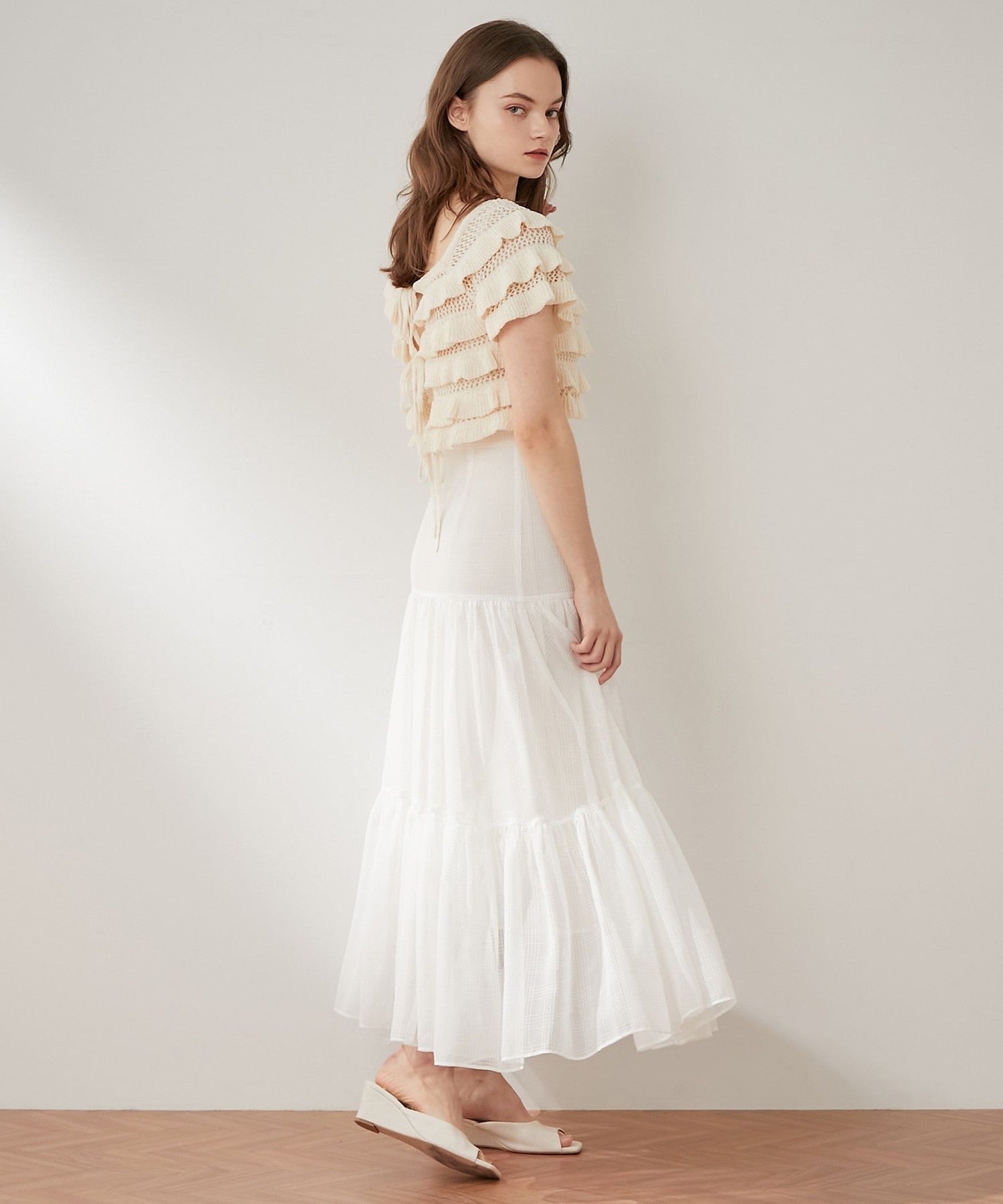Sheer Check Tiered Skirt