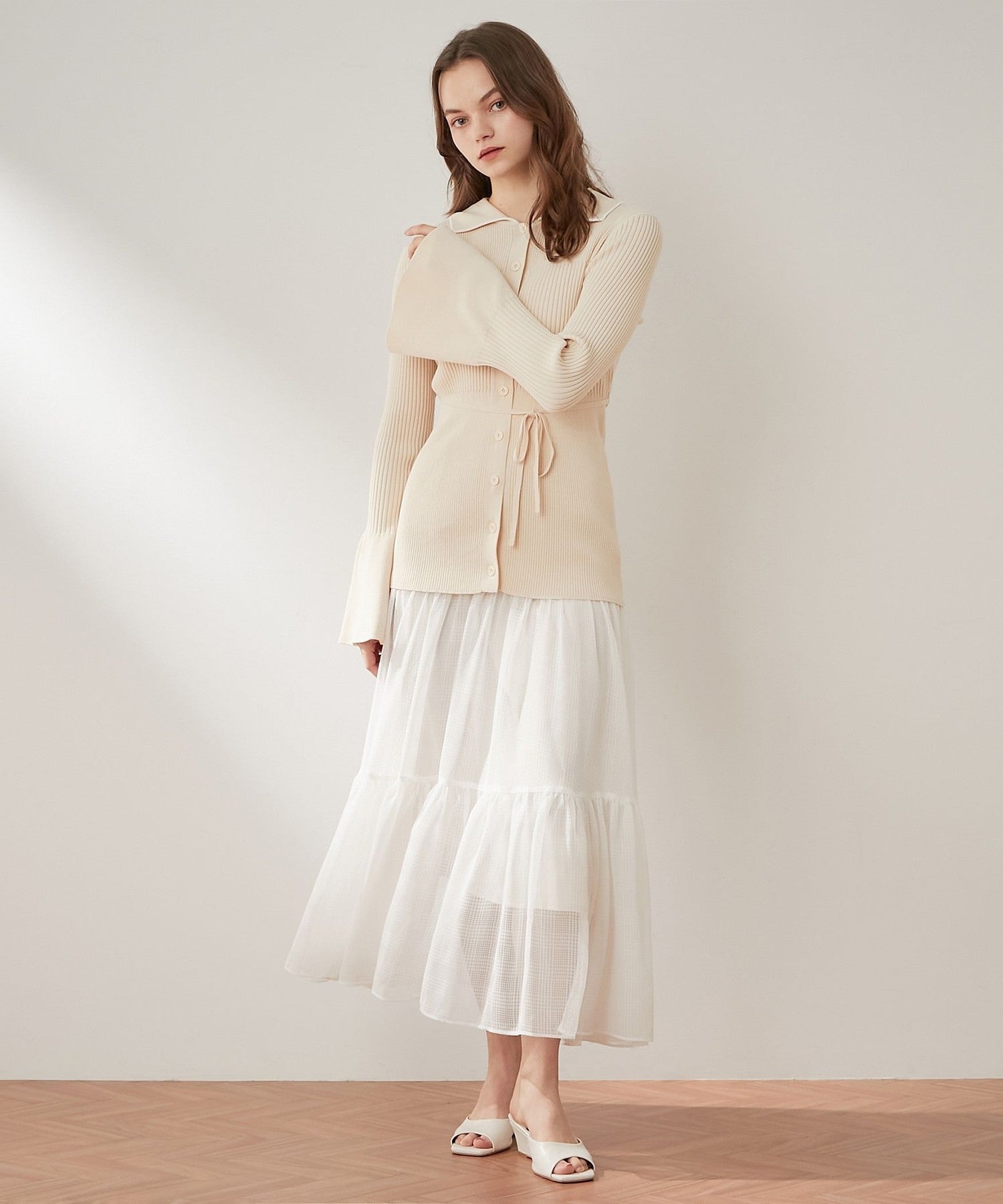 Sheer Check Tiered Skirt