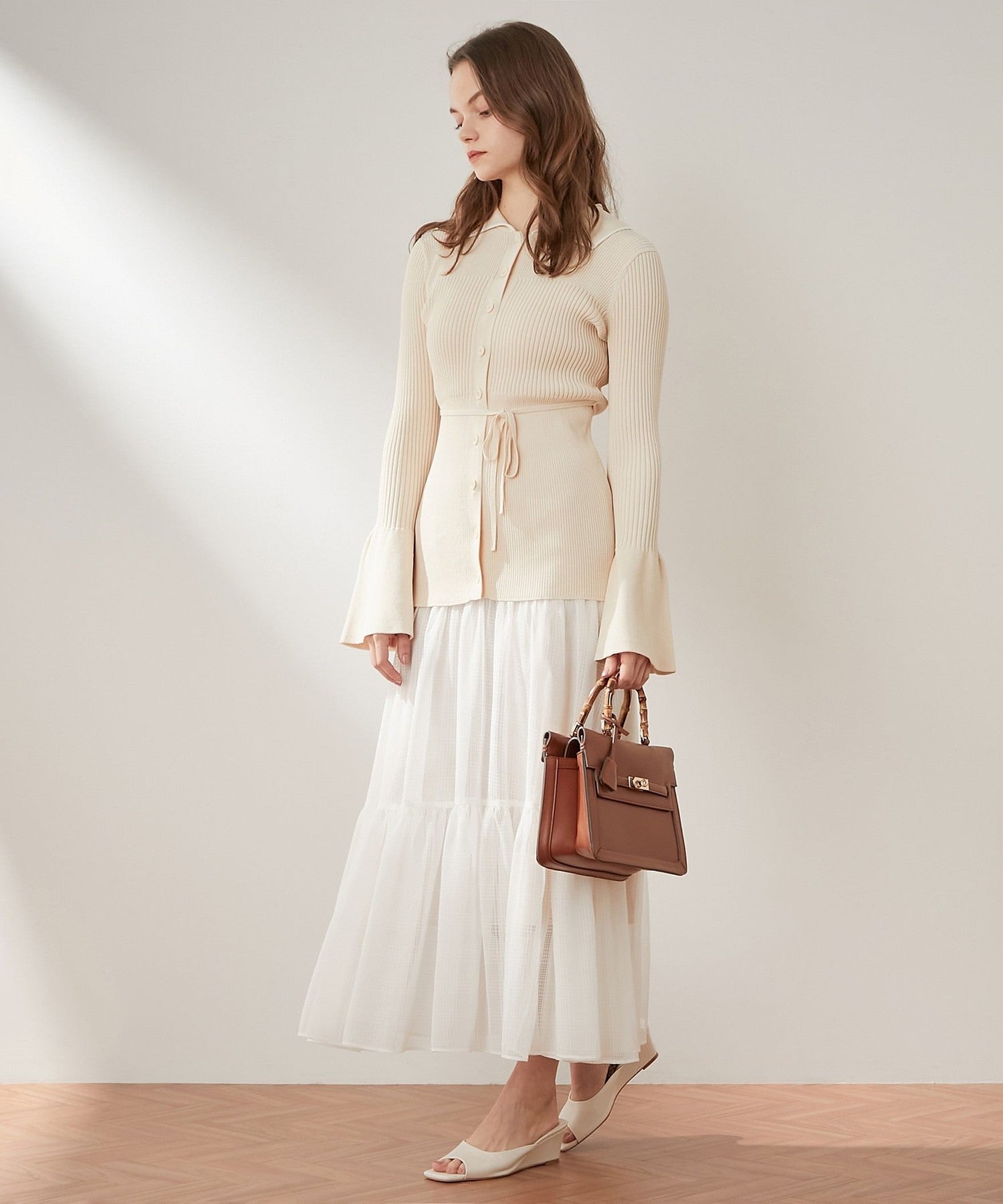Sheer Check Tiered Skirt