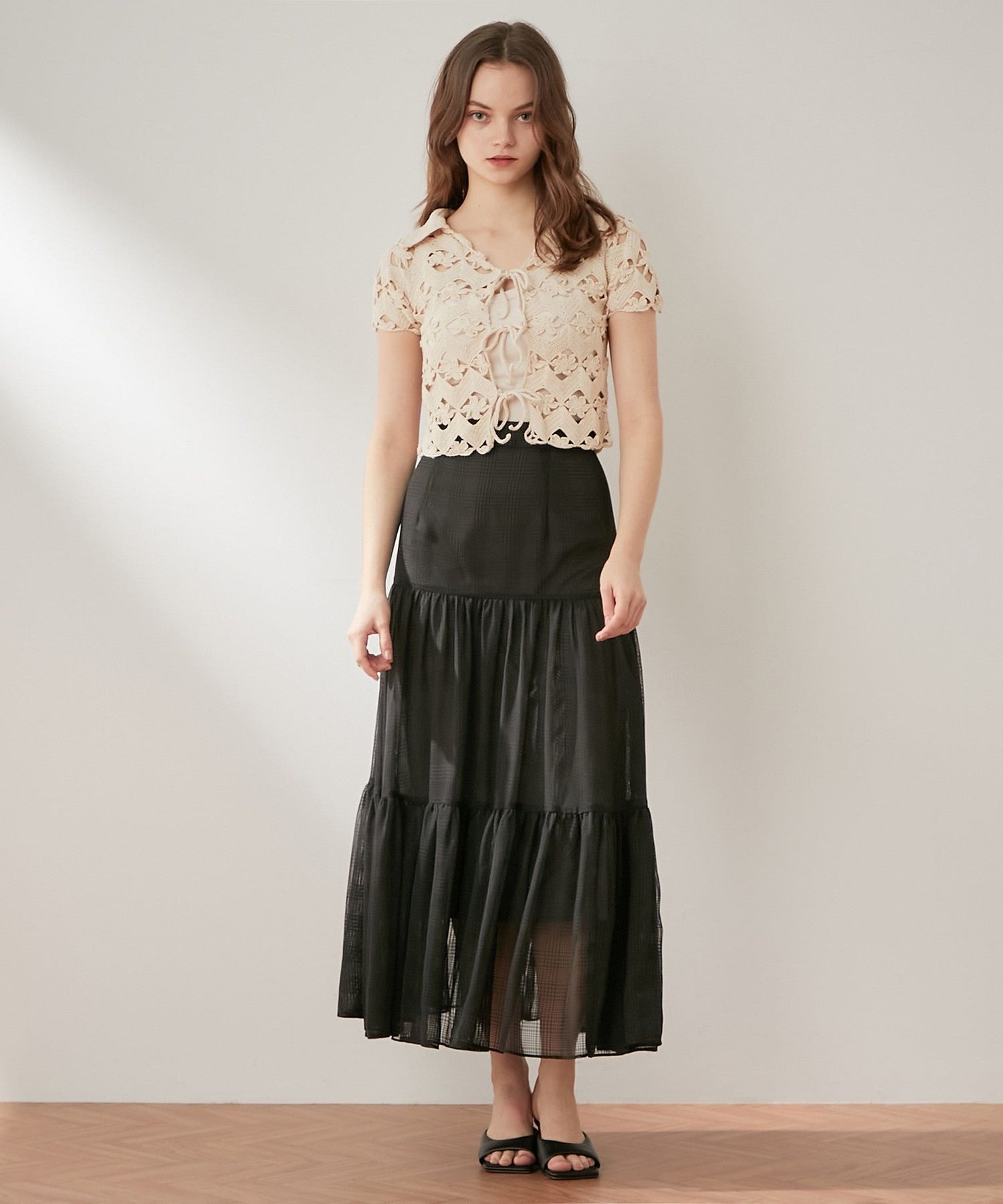 Sheer Check Tiered Skirt