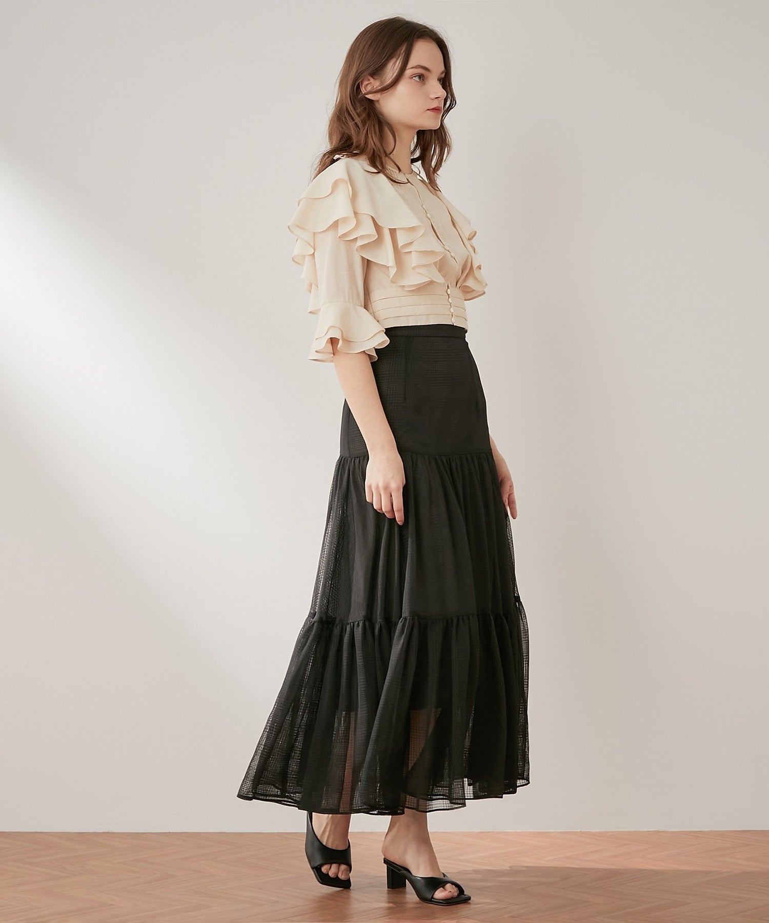 Sheer Check Tiered Skirt