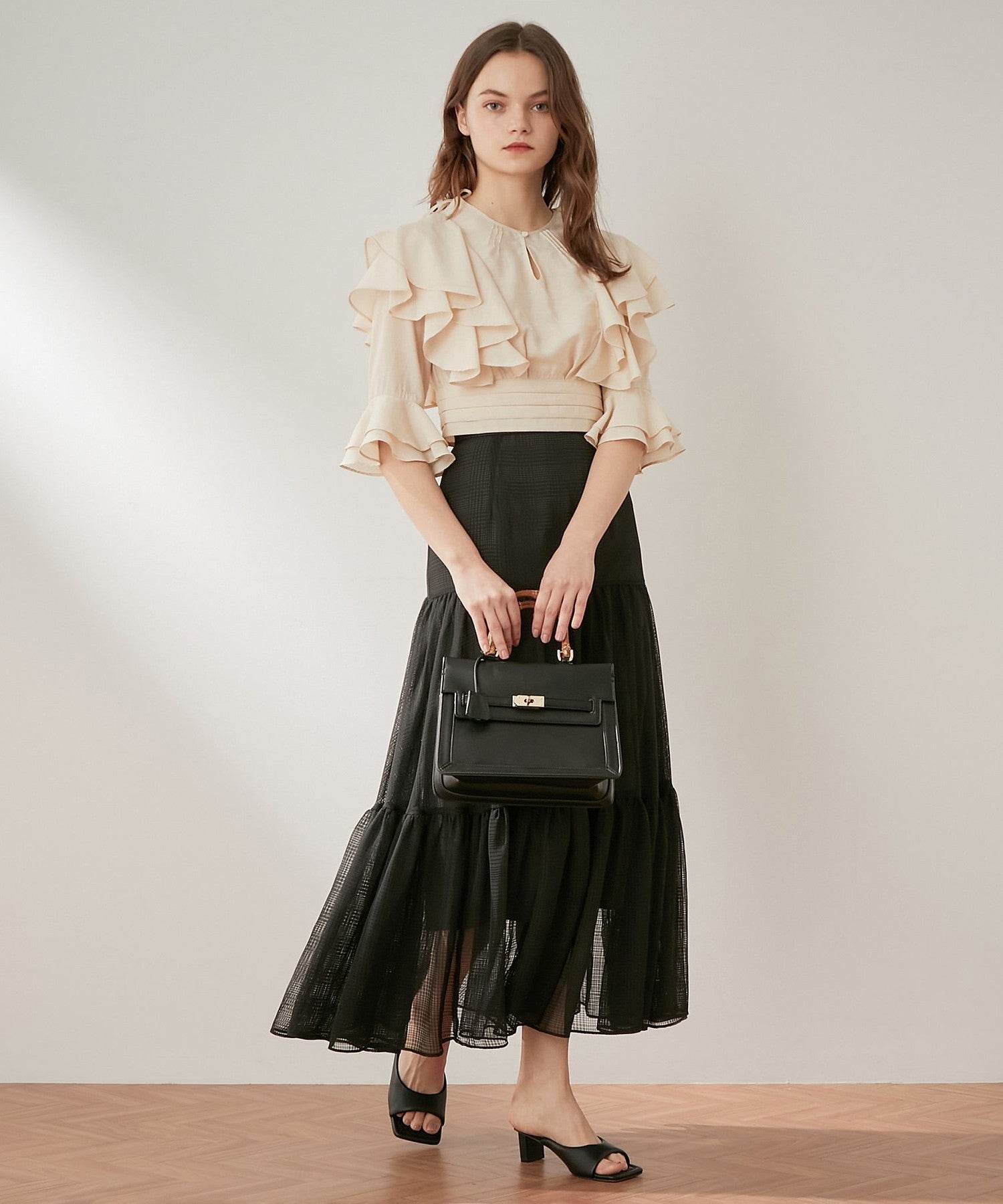 Sheer Check Tiered Skirt