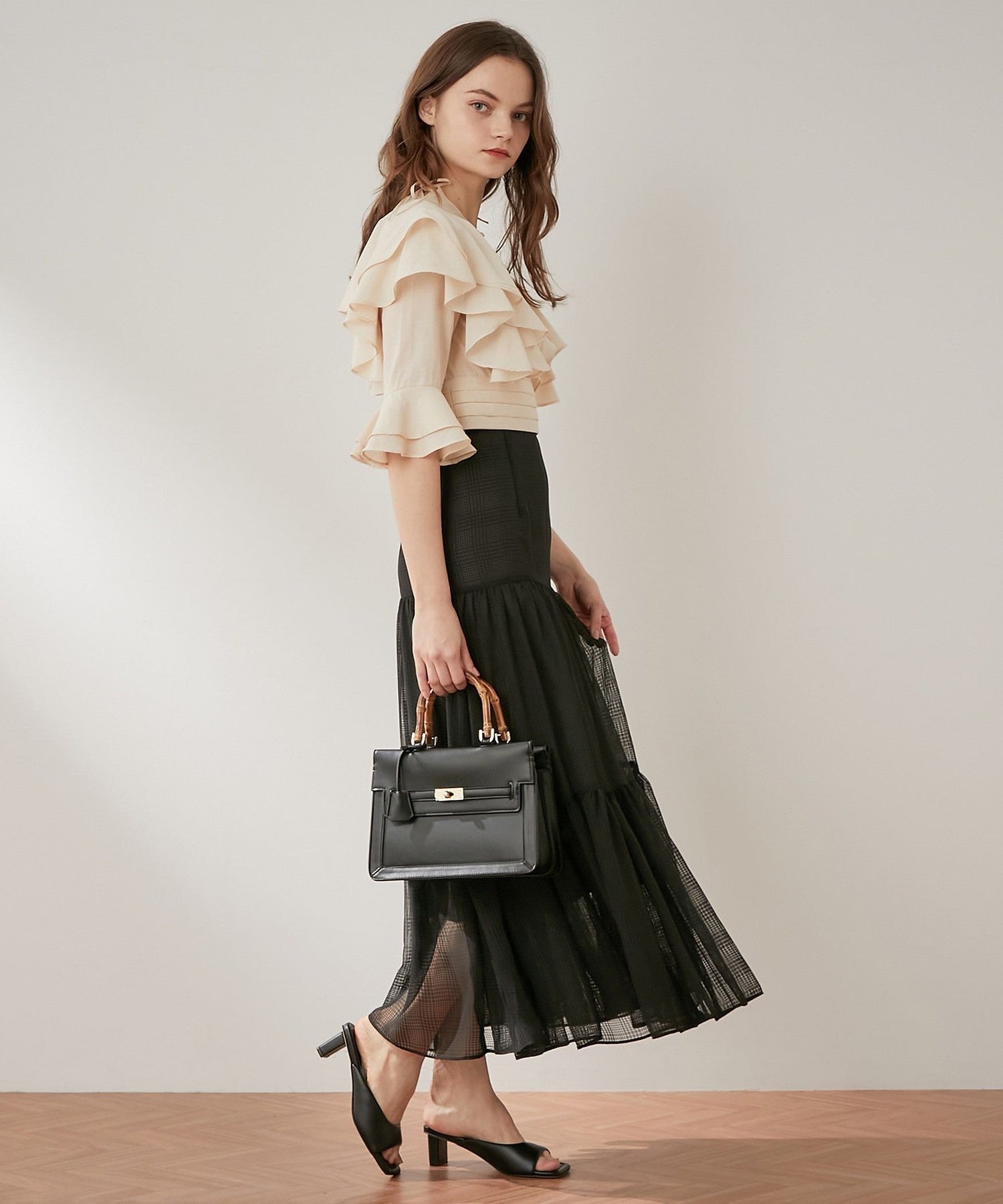 Sheer Check Tiered Skirt