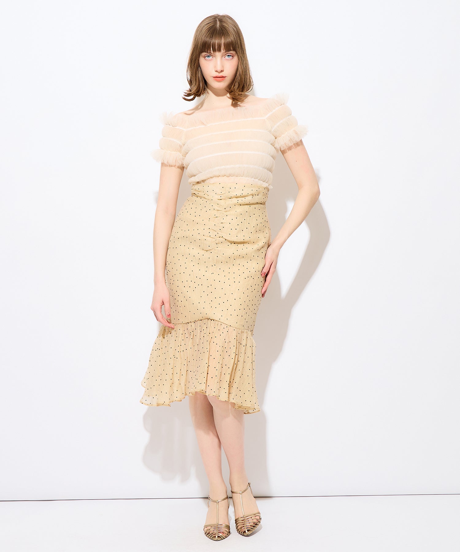 植絨圓點女士半身裙