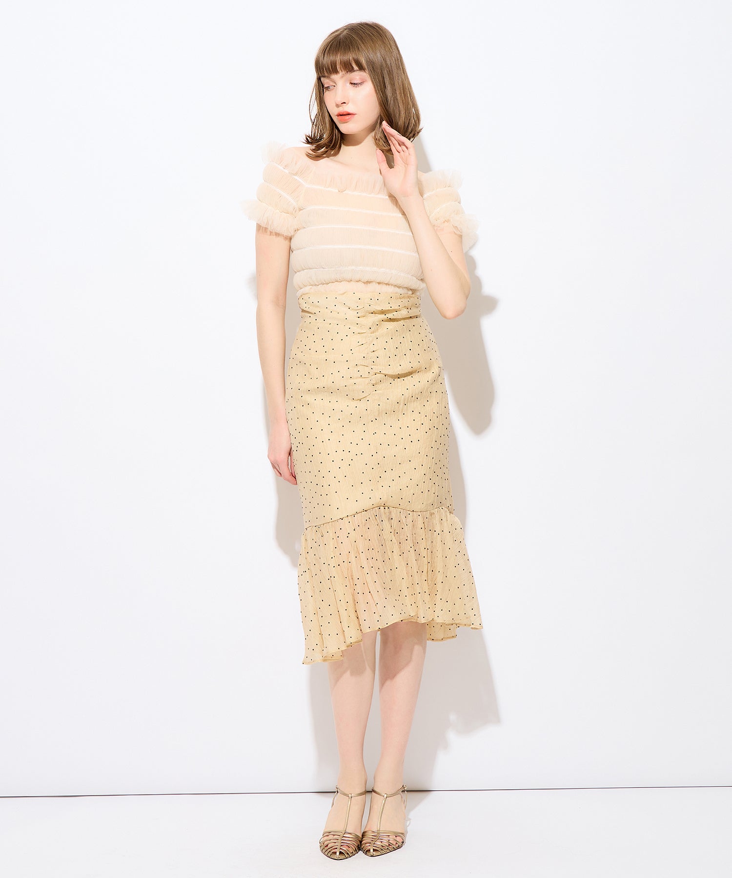 2way 抽褶薄紗女衫