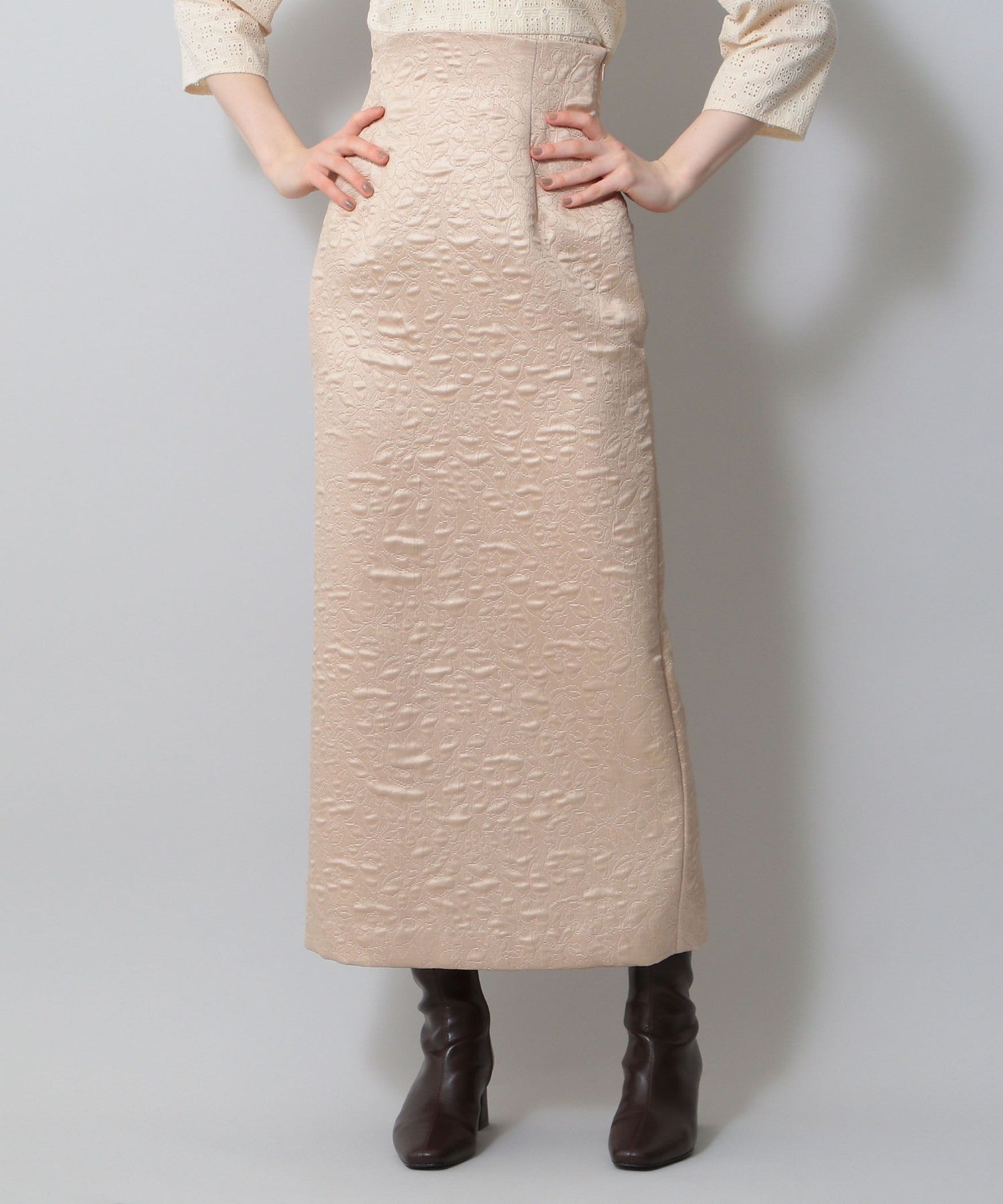 植物絎縫提花半身裙