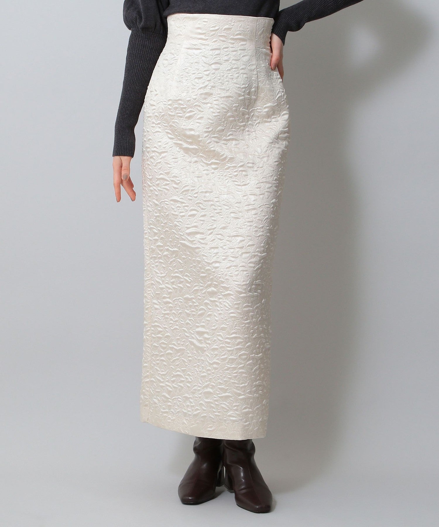 植物絎縫提花半身裙