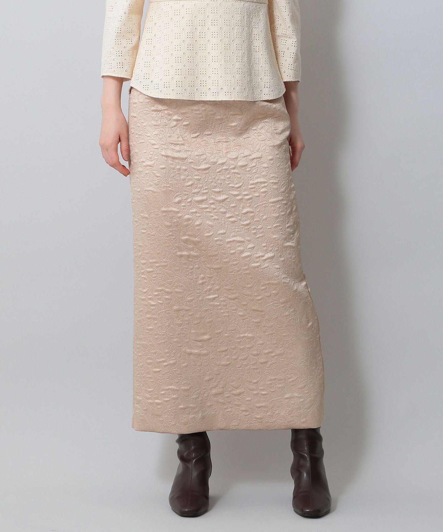 植物絎縫提花半身裙