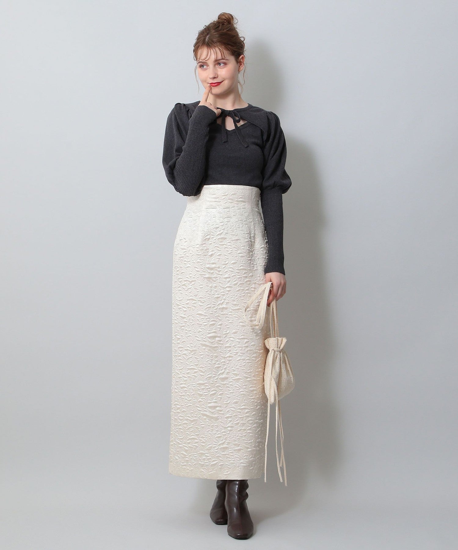 植物絎縫提花半身裙