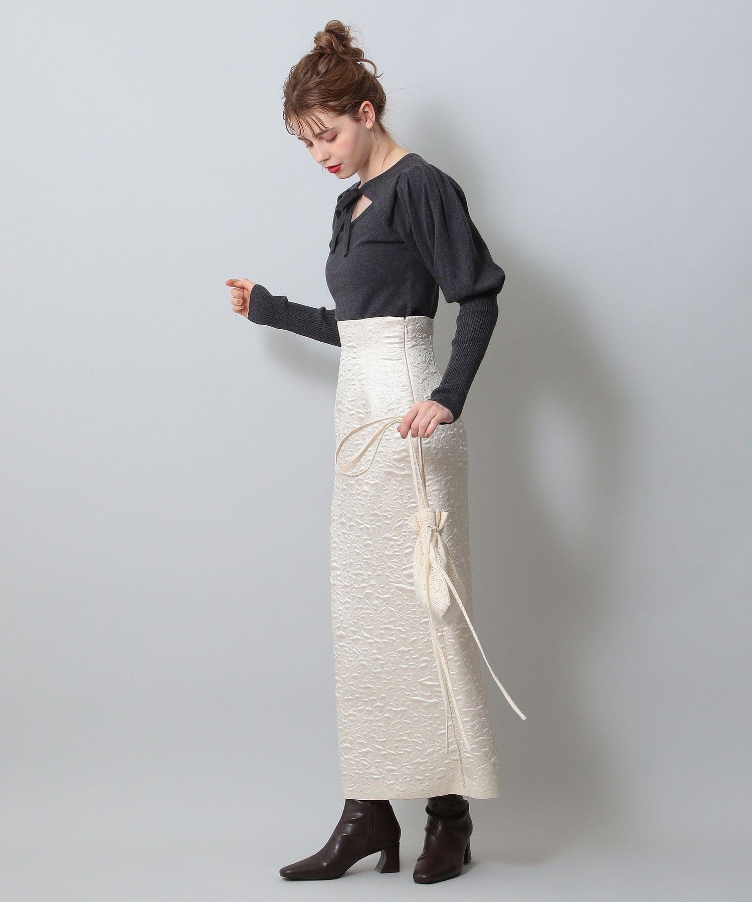 植物絎縫提花半身裙