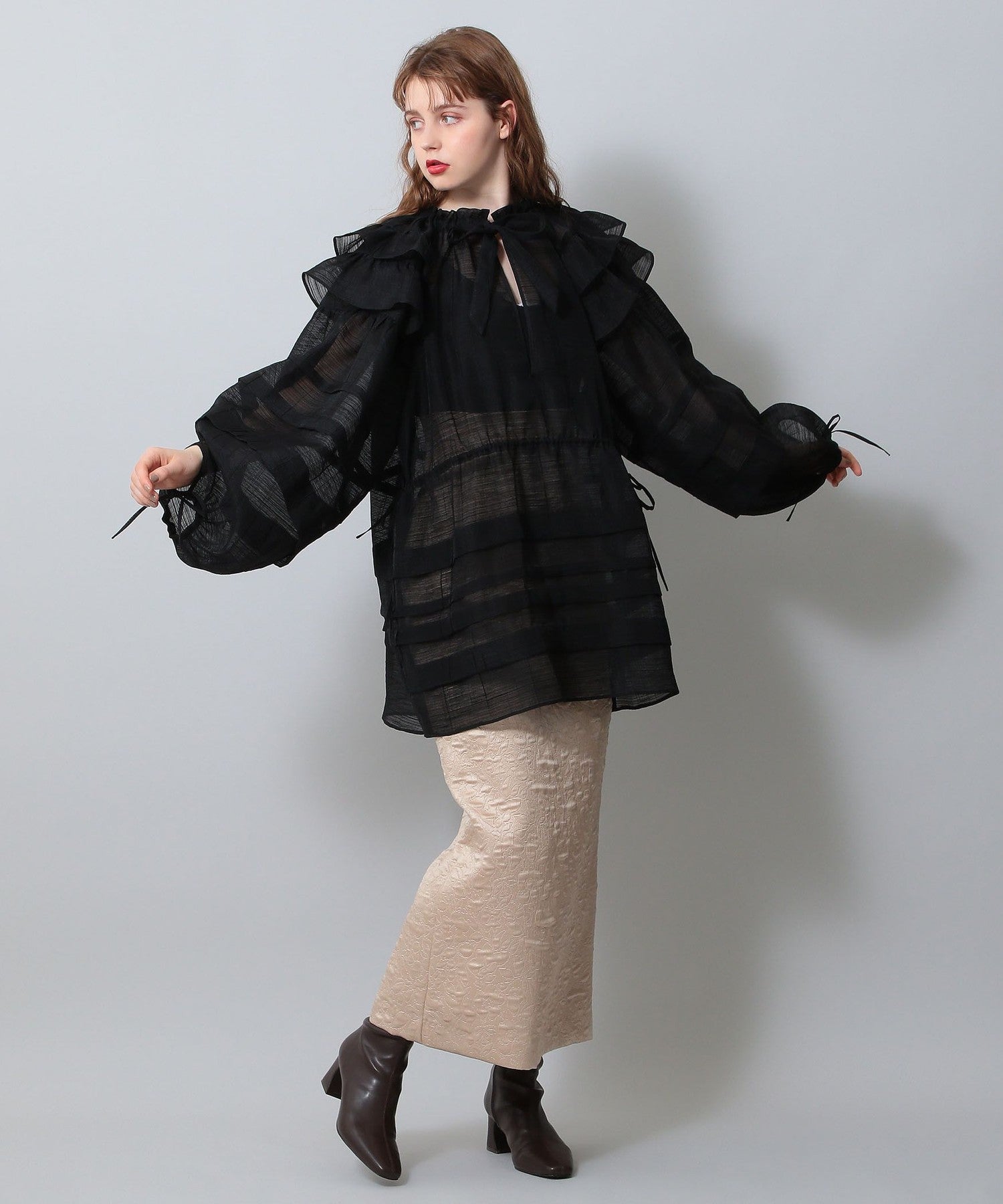 植物絎縫提花半身裙