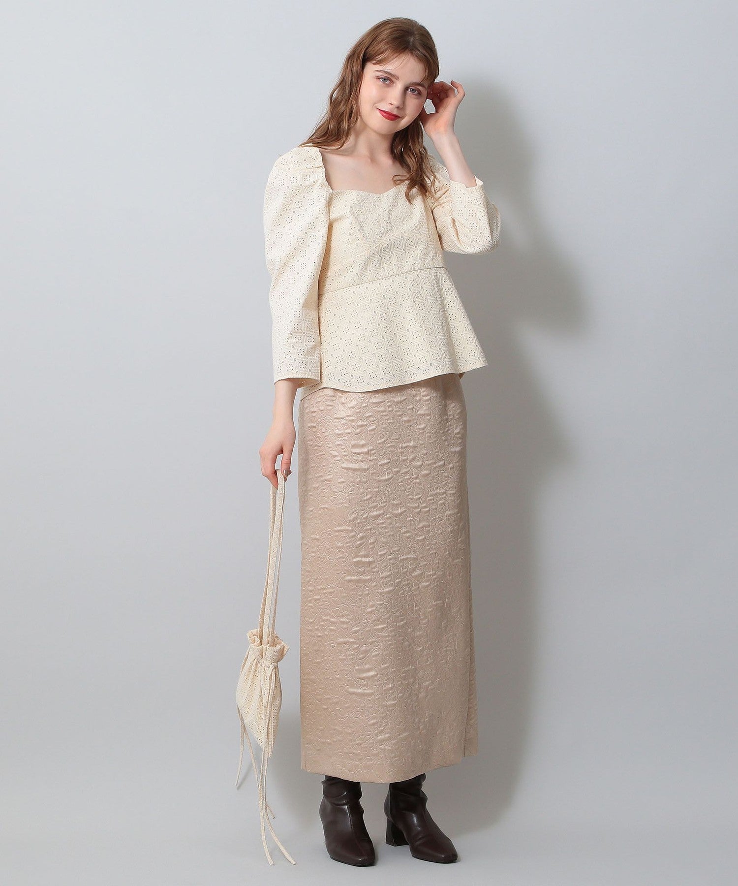 植物絎縫提花半身裙