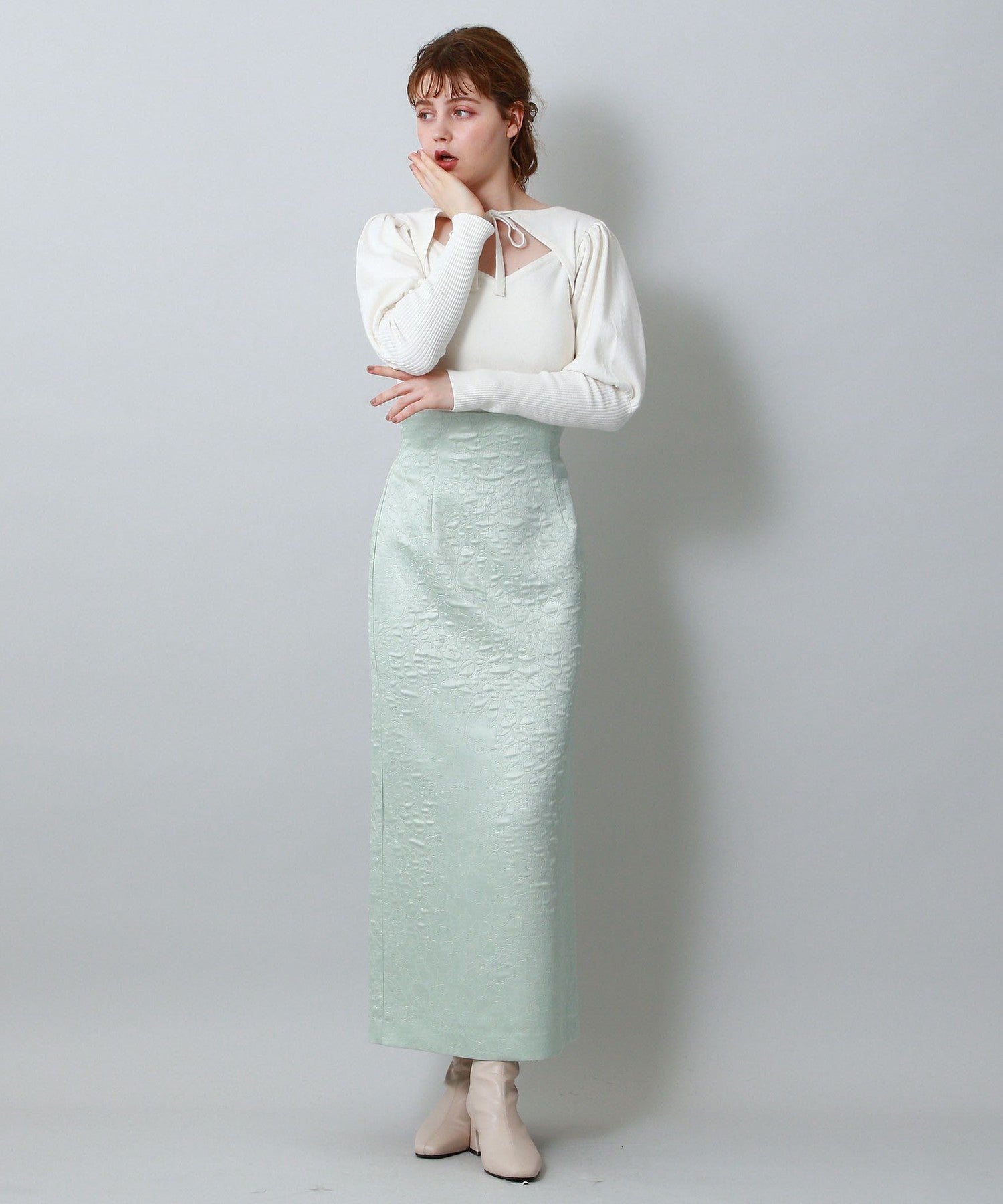 植物絎縫提花半身裙