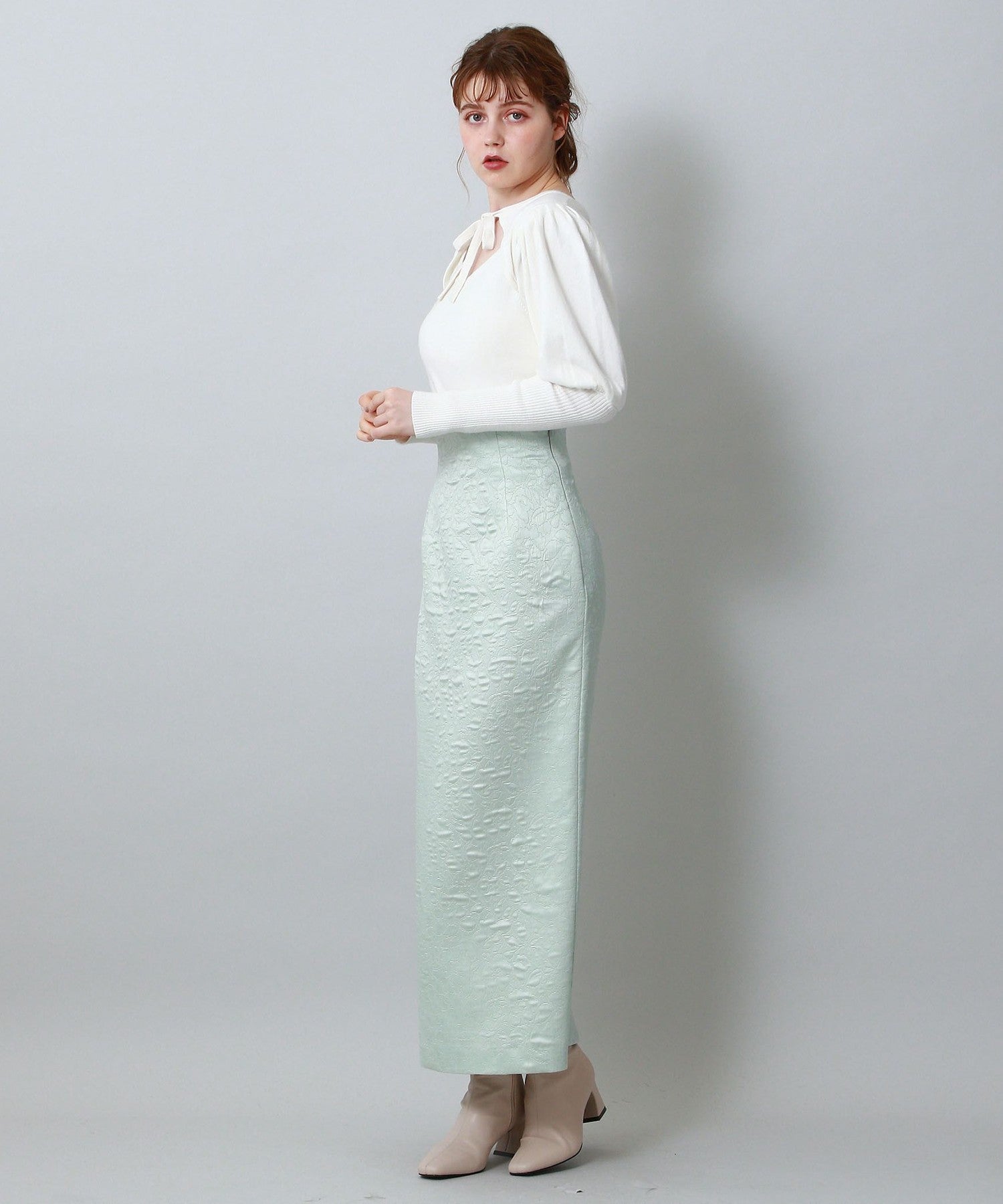 植物絎縫提花半身裙